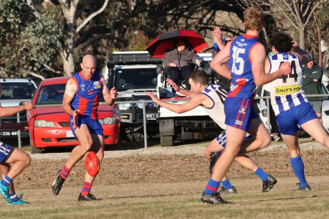 IN ANY WEATHER: Kayde Surrey (pictured against Yackandah in sunnier times) was among the best in last week\\'s win over Dederang-Mount Beauty.