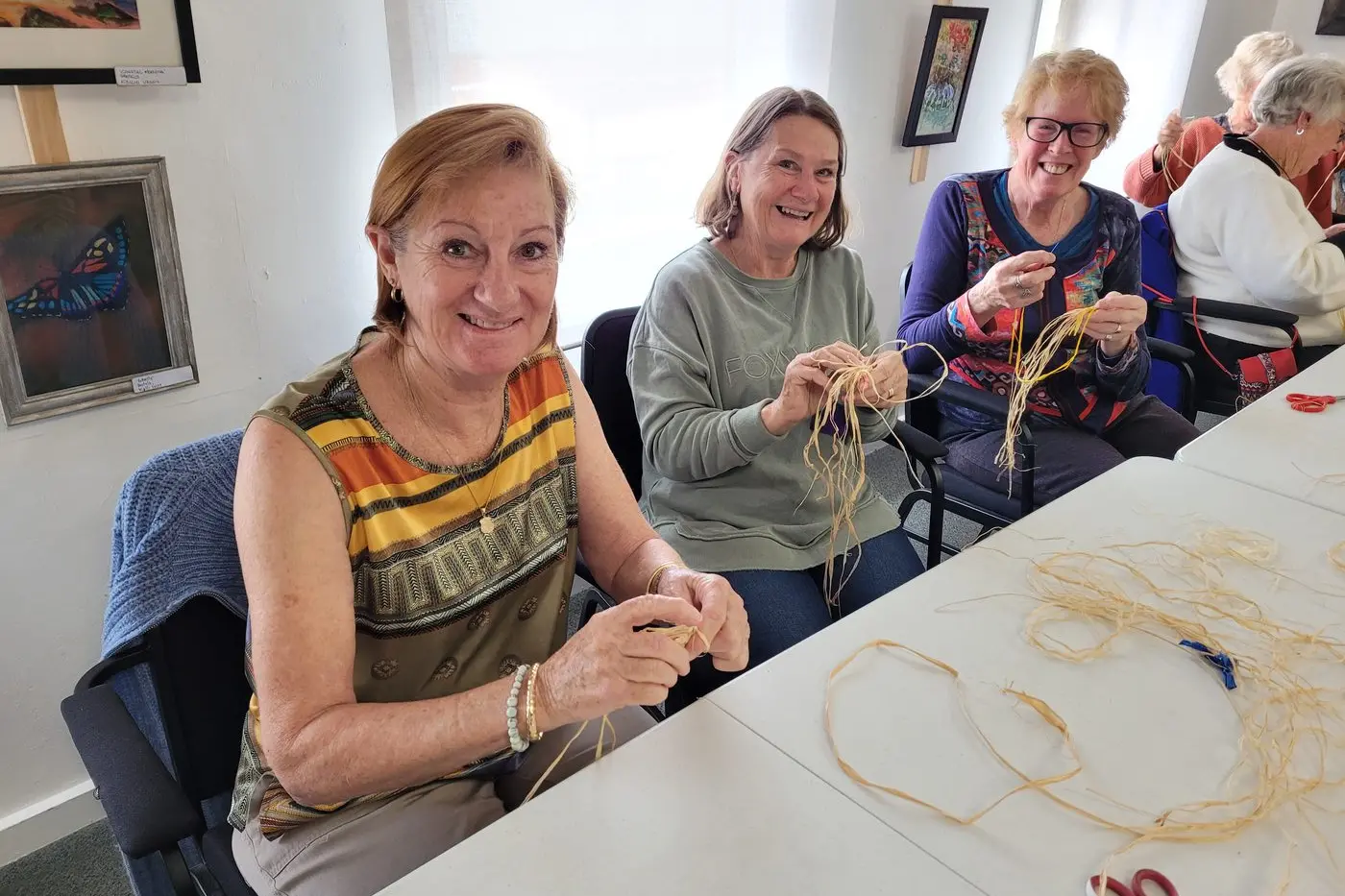 ENJOYED: Yackandandah\\u2019s Vicki Johnson (left), Chrissie Zerbst and Margo Northy gained skills at Cate Ferguson\\u2019s basket weaving session at U3A\\u2019s cultural immersion day on Monday. PHOTOS: Coral Cooksley