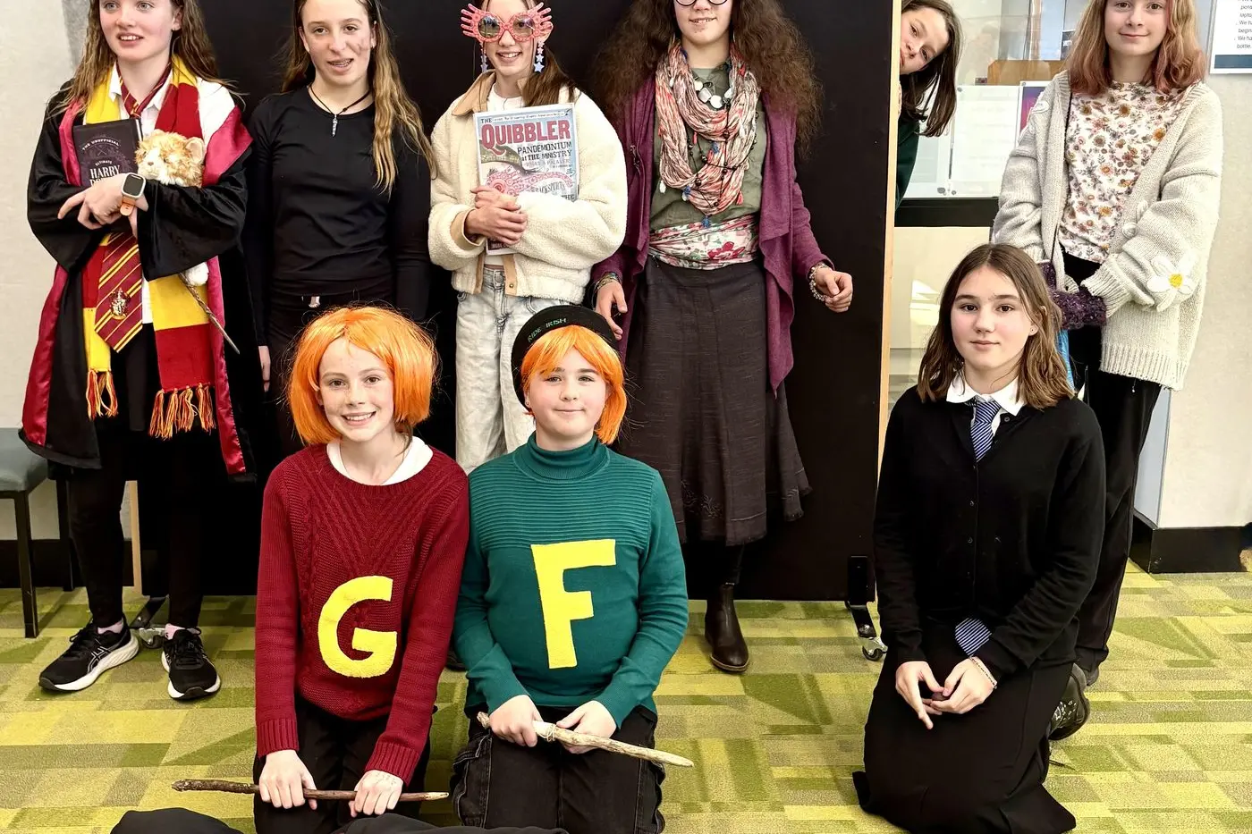 MAGICAL: Year 7 students Addison Tilley (back left), Paige Lappin, Edith Thompson, Grace White, Cain Heaton, Emma Northridge with Alyssa Egan (middle left), Elena Dean, Bonita Benes and in the front Harry Floate on Tuesday. PHOTO: Patricia Broom