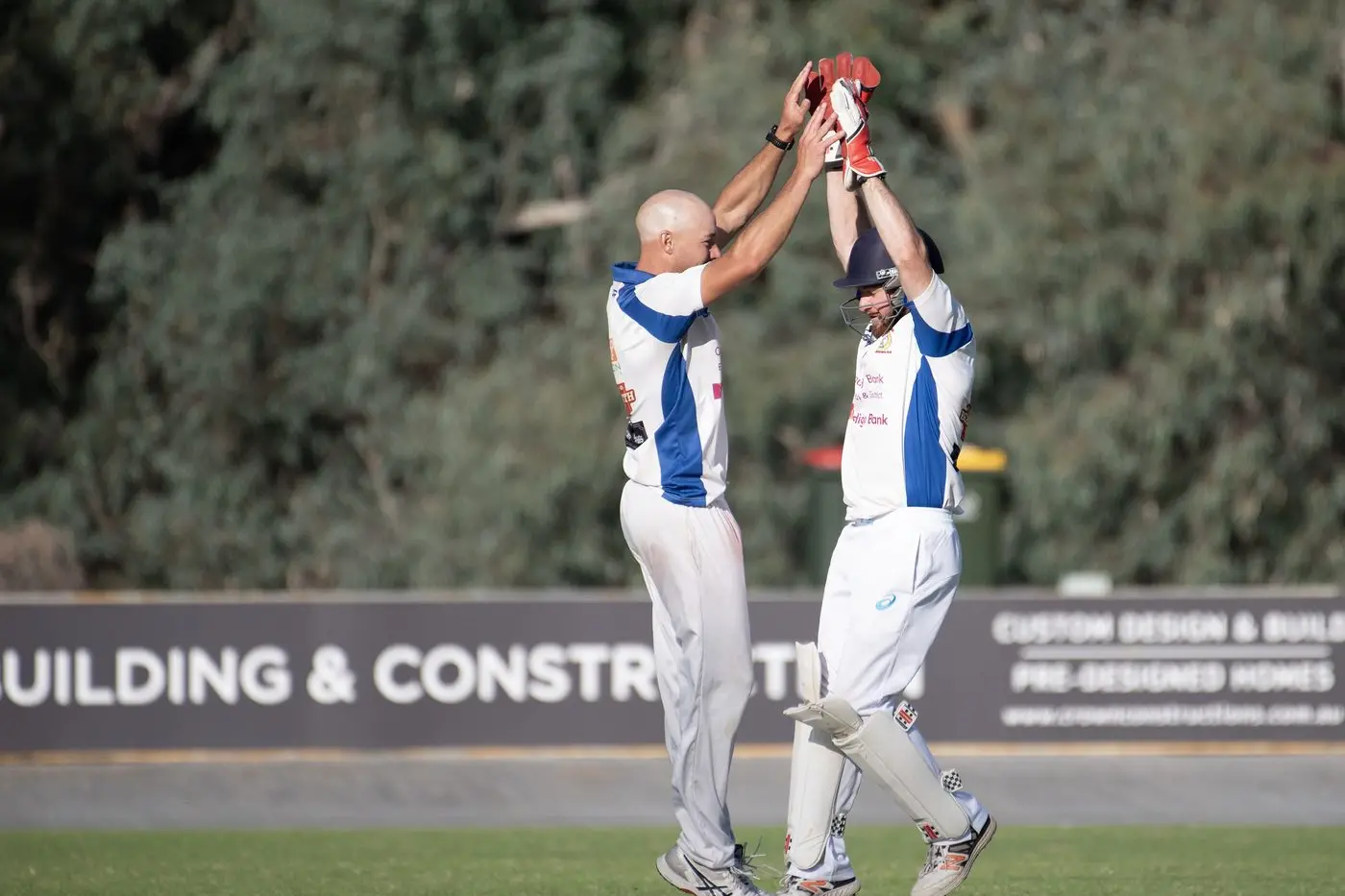 SEASON OVER: Kayde Surrey and Austen Fendyk celebrate a wicket on Saturday as Beechworth\\'s A grade side were overpowered by Wangaratta Magpies in theri semi-final. PHOTOS: Melissa Beattie