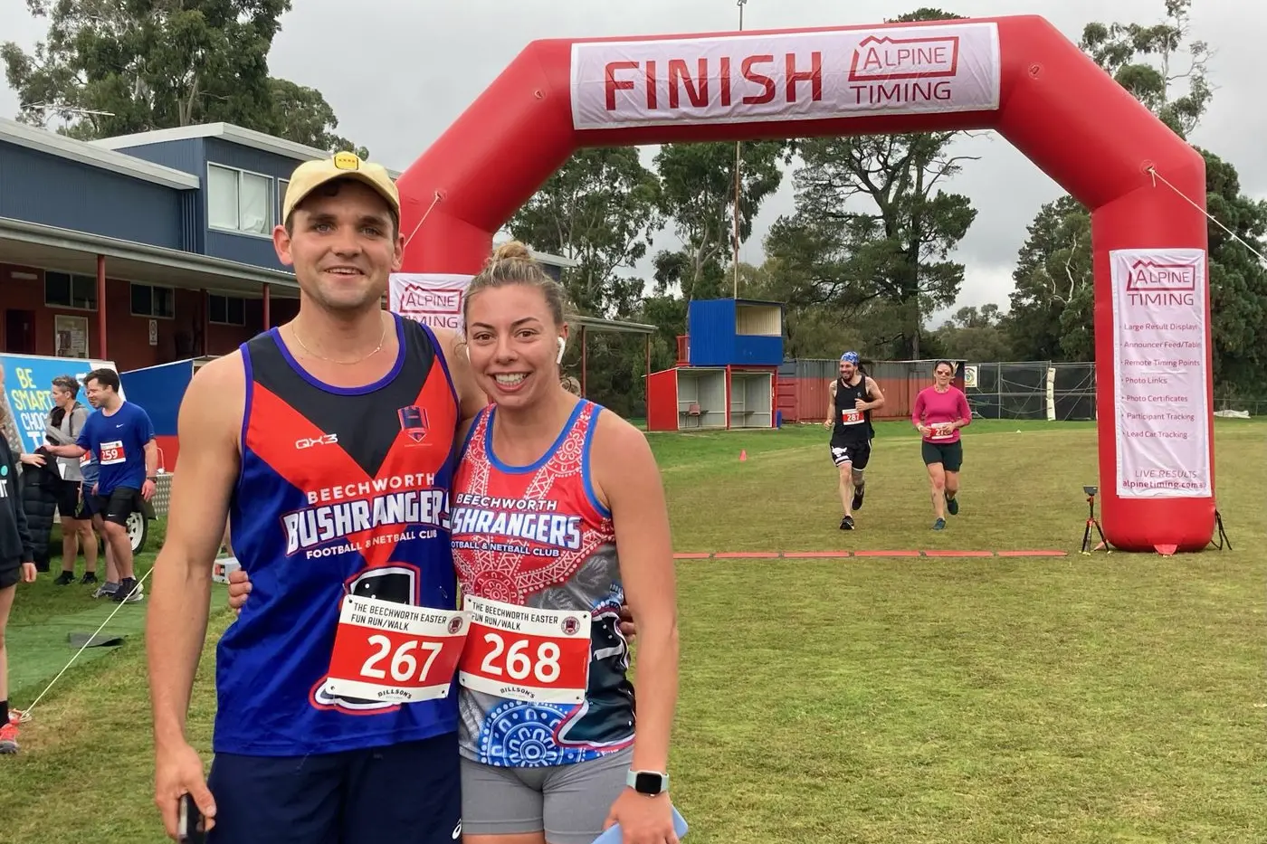 FAST FINISHERS: Cam Fendyk and Edi Surrey at the finish line of last year\\'s Easter Fun Run, which is anticipating a further 300 participants to descend on Baarmutha Park next weekend.