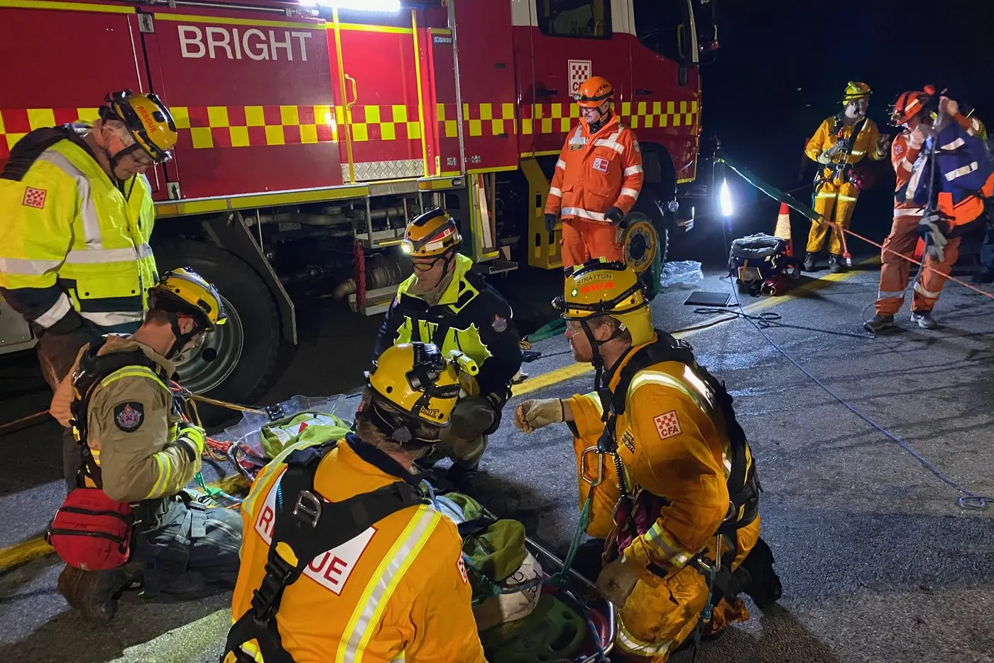 HELPING OUT: Emergency service crews responded in numbers to a vehicle crash at Harrietville at the weekend.