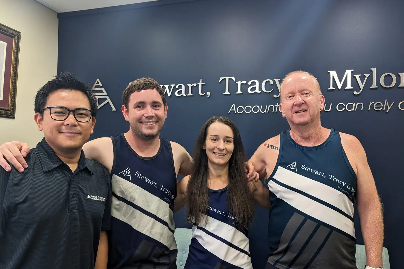 COUNTDOWN IS ON: Stewart, Tracy and Moylan accountants (from left) Yogendra \\'Yogi\\' Rai, Michael Box, Lauren Scott and David Jefferies will travel from Wodonga to take on the Wangaratta Chronicle Marathon and Fun Run event in March. 