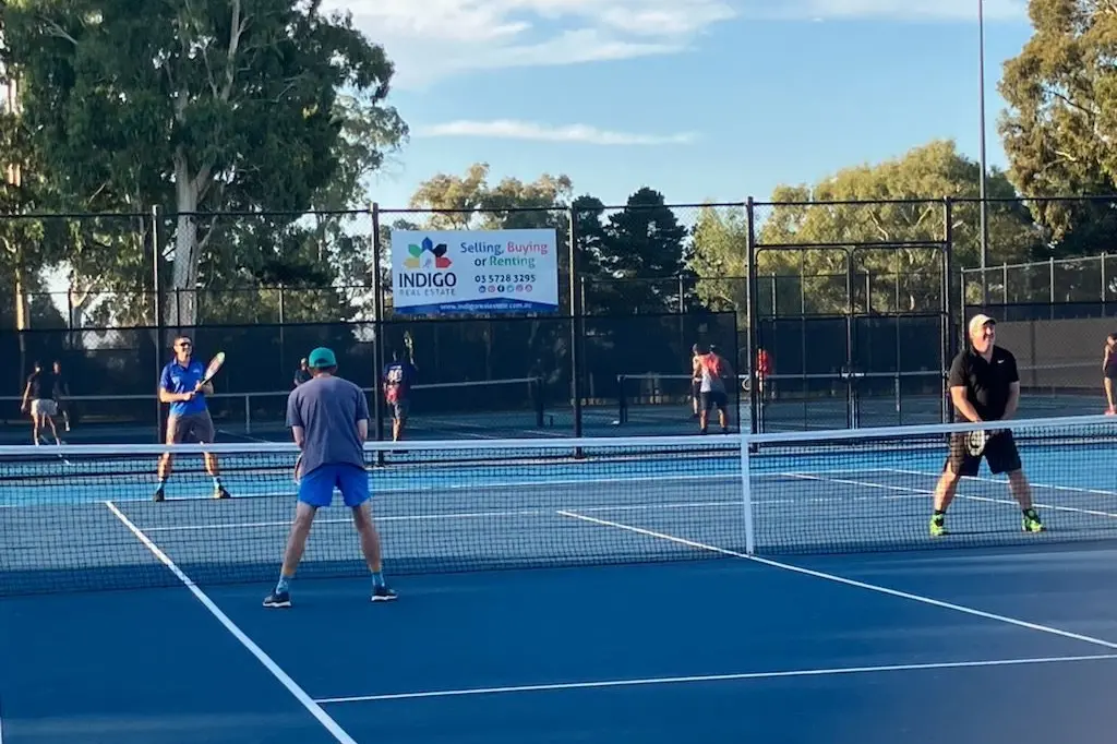 READY FOR ACTION: Shem Rinaudo (blue shirt) and team mate Tom Holles worked hard but were unable to come away with the win during round four\\'s matches.