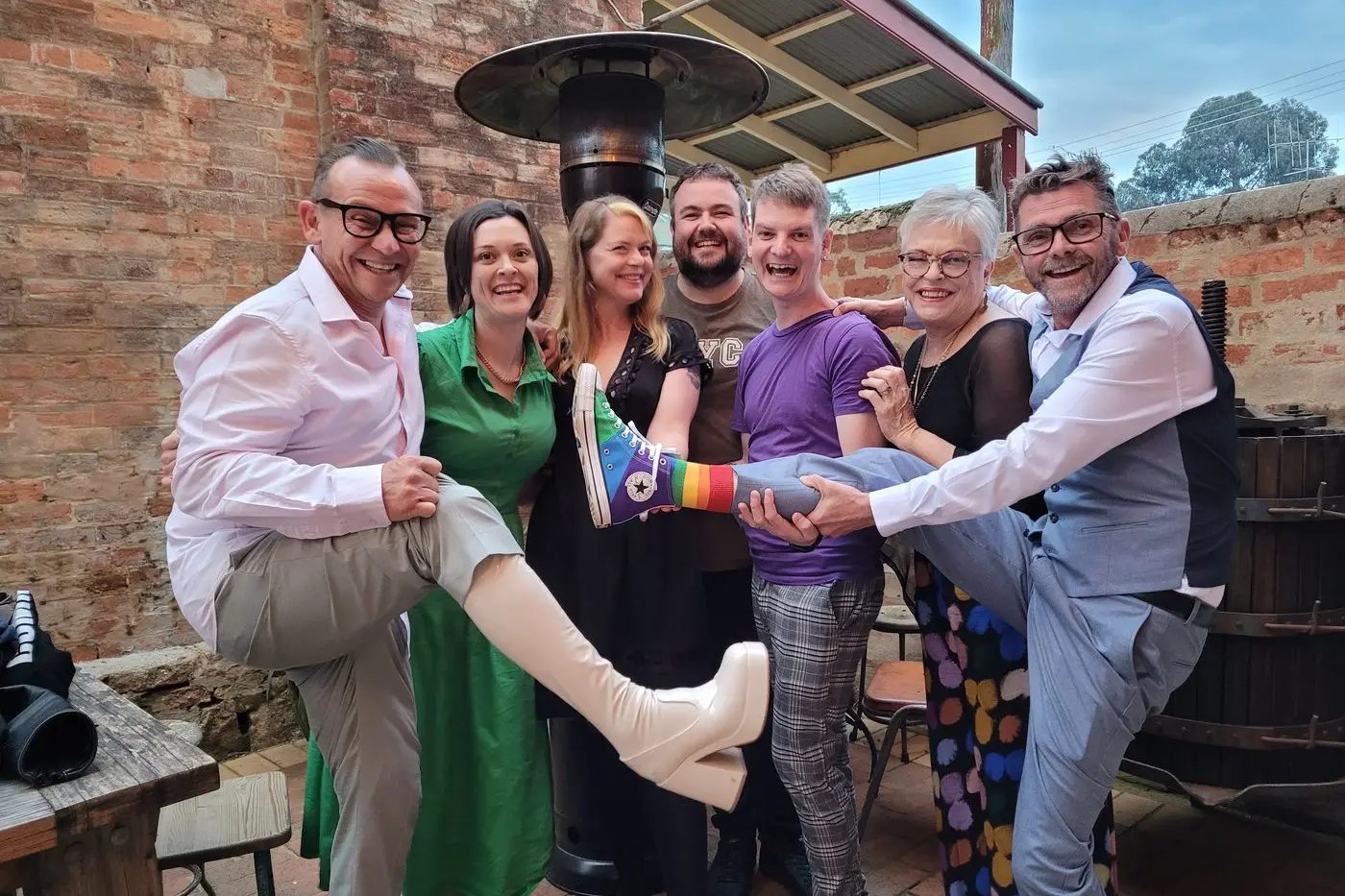 MAJOR RECOGNITION: Drag\\u2019d Out Beechworth\\u2019s co-creative director Andrew Madden (left) with committee members Ellen McNeil, Kate O\\u2019Toole, Chris Cole, Tim Cole-Jarred, Robyn Dunstan and treasurer Scott Daintry are over the moon to be a finalist in this year\\u2019s KABV Awards. PHOTO: Coral Cooksley