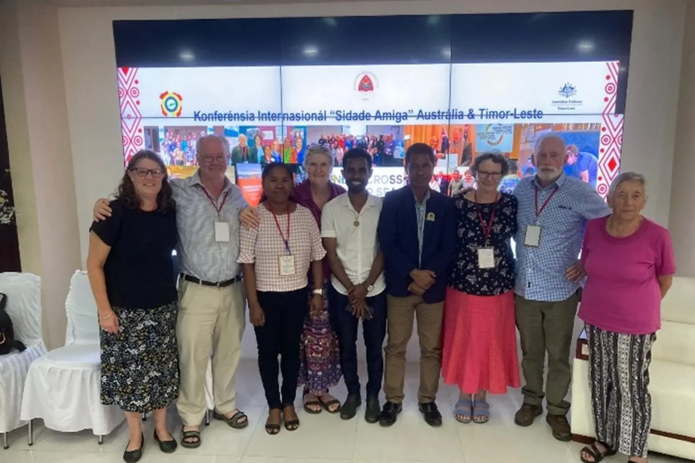 MEET AND GREET: Attending the 5th International Conference of Friendship Groups in Dili were Karen Champlin, Brian Thompson, Rabela Punif, Karen Jones, Benny Gonsalves, Snr Pasquale, Linda Sexton, Andy Kimber and Barbara Broz.