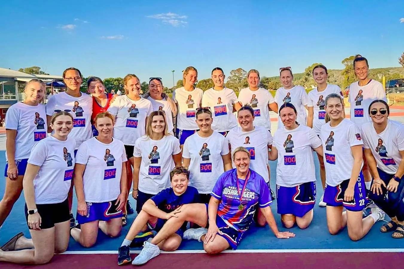 MILESTONE MAGIC: Coby Surrey (bottom right) celebrated her 300th senior match with Beechworth in their first ever home night game last Saturday, with Kiewa-Sandy Creek proving too good in all grades of senior football and netball. PHOTO: Alison McCaig