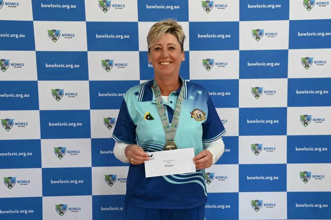 WINNER: O&M\\'s Jodie Fruend took out the women\\'s singles final at the bowls Victoria State Championships. PHOTO: Bowls Victoria Facebook Id:24639