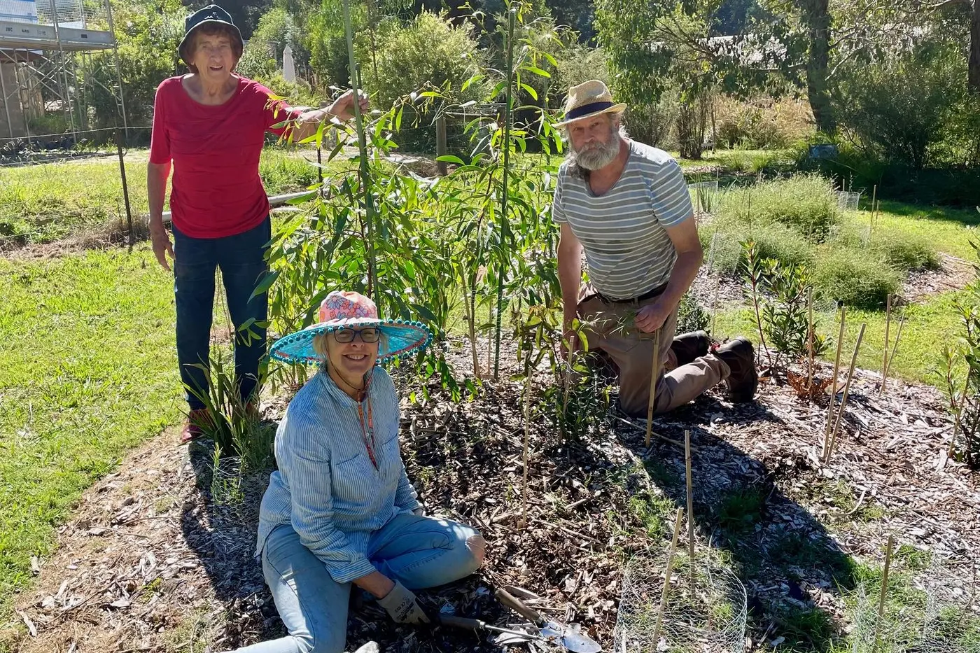 DUG IN: BULS volunteers Mary Bould (left), Jane Rudman and John Hawker at an earlier working bee in the Bush Botanic Garden.