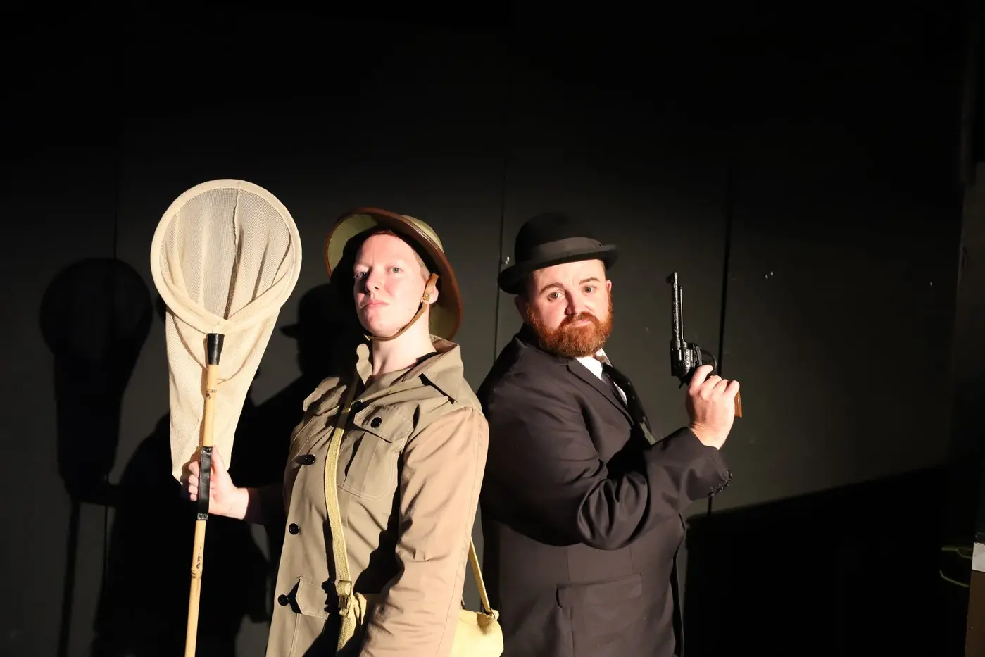 WHODUNNIT?: Frankie McGrath as Stapleton and Joe Moran as Inspector Lestrade are looking forward to performing in Wangaratta Players\\' next production \"Baskerville: A Sherlock Holmes Mystery\" which opens on February 7. PHOTO: Shane Douthie