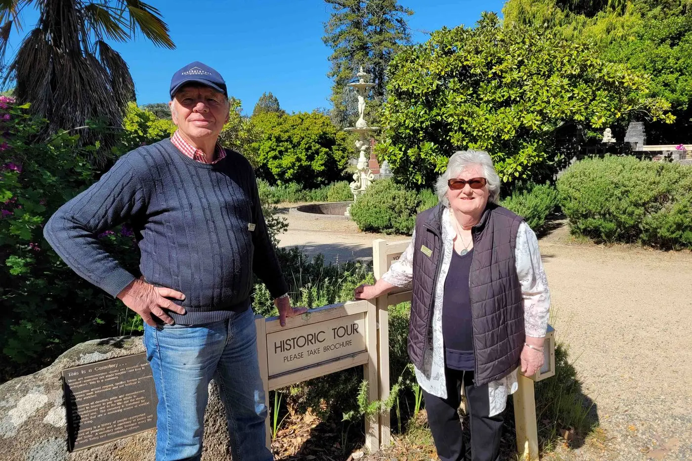 HISTORY PASSION: Beechworth Public Cemetery Trustee member Robert Scott and Trustee chair Rosemary Barnett at the Cemetery where a self-guided tour can be taken as part of next weekend\\u2019s Beechworth Heritage Festival. PHOTO: Coral Cooksley