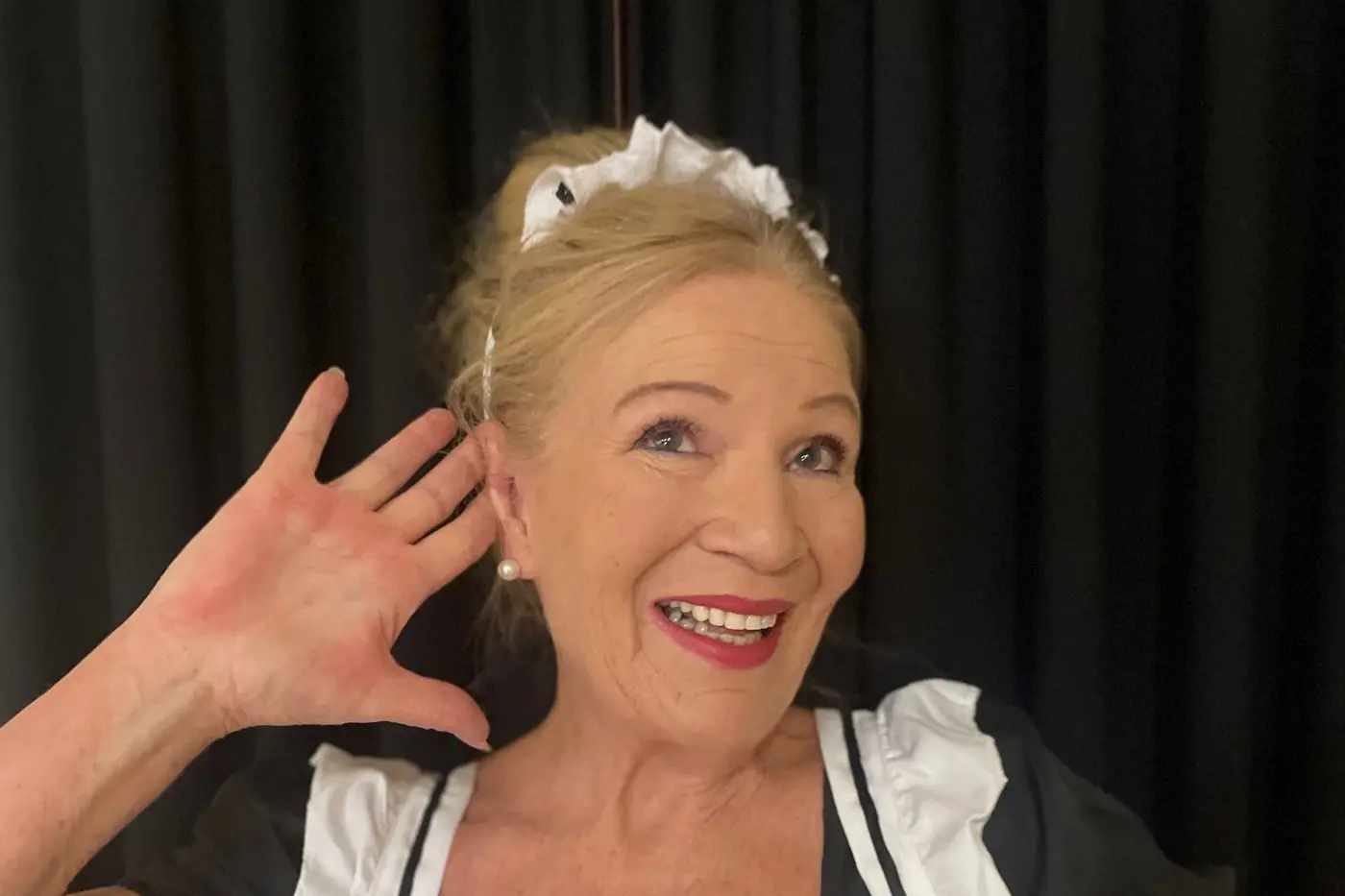 ALL EARS: Karin Michellini plays the role of a French maid in the play \\u2018Clue\\u2019. PHOTO: Beechworth Theatre Company