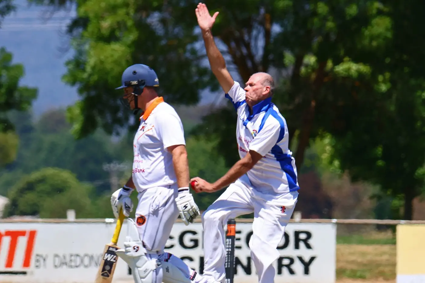 IN RHYTHM: Dean Fitzpatrick finished with a standout 3/9 off his seven overs last Saturday to help Beechworth cruise to a 141 run win. PHOTOS: Janet Watt