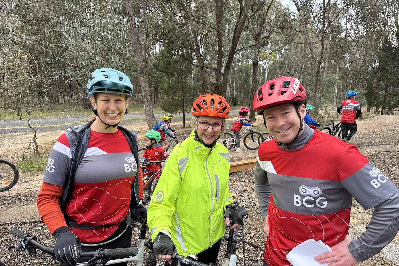 ALL SMILES: Beechworth Chain Gang (BCG) president Lynn Frerichs (left), Indi Independent MP Helen Haines and BCG Junior Ride Program Coordinator Brendan Grigg at the new skills park last week. PHOTO:  BCG