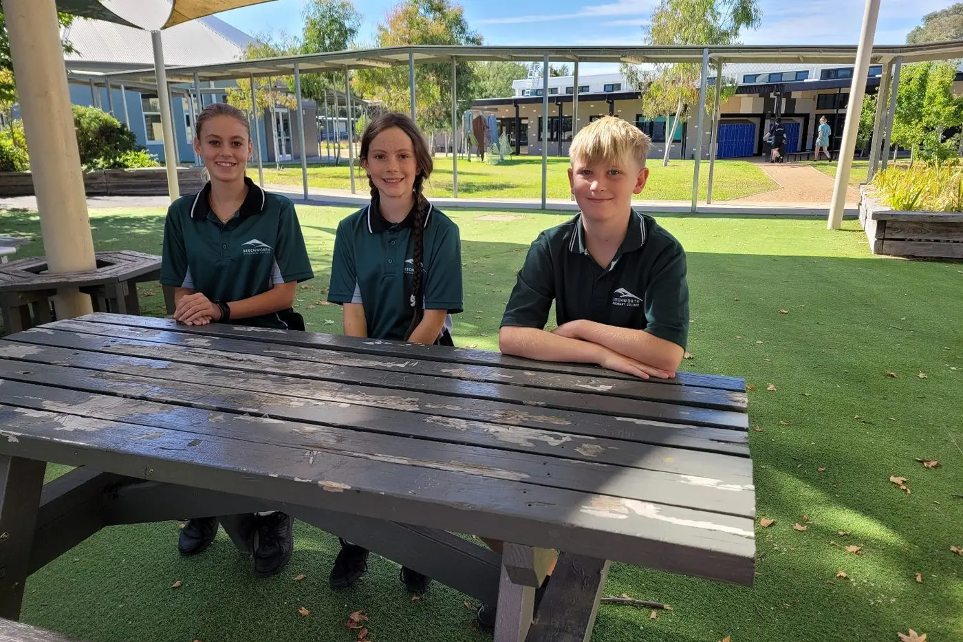 EXCITED: Year 7 Beechworth Secondary College students Zoe Blair (left), Alyssa Eagan and Otis Saunders on the next leg of their education journey. PHOTO: Coral Cooksley