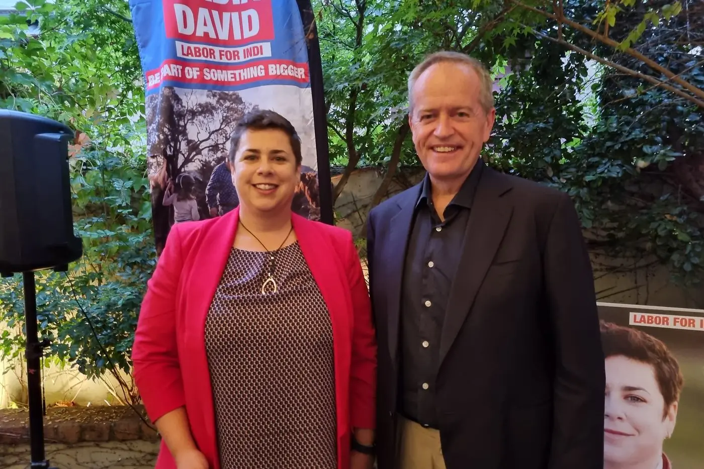 SHARED CAUSE: Shadow Labor NDIS minister Bill Shorten with ALP candidate for Indi Nadia David in Beechworth last week. PHOTO: Mark Stephens  Id:22105