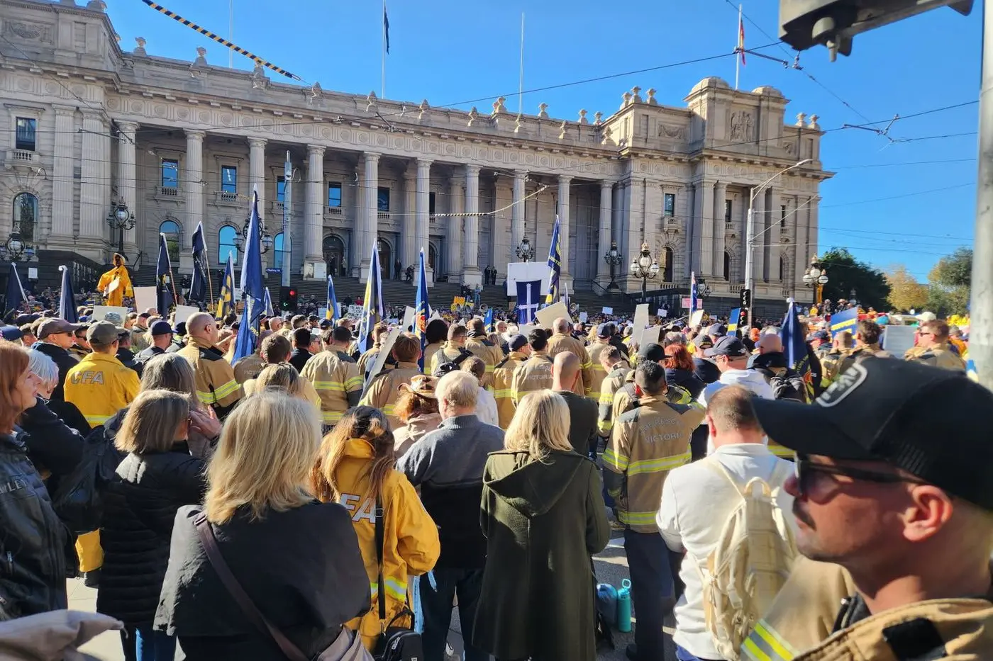 FIRED UP: Multiple Indigo Shire CFA brigades were among thousands of counterparts who protested the passing of the ESVF bill on Tuesday. PHOTO: Elizabeth Gill