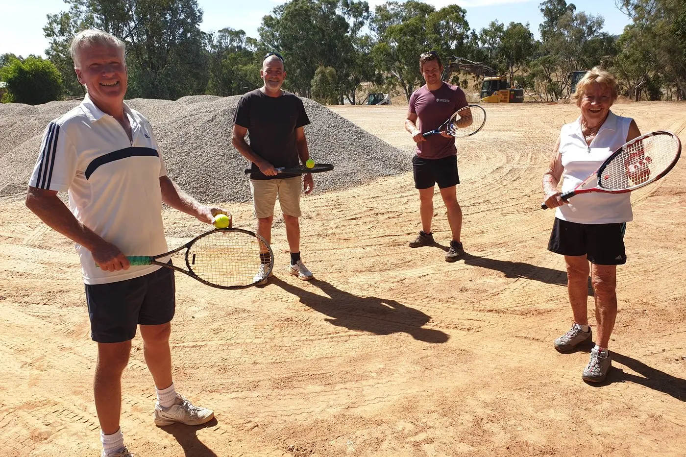 EXCITED: Wooragee tennis club members Craig Beverly (left), Warren La Fontaine, Sam Beverly and Pam Nankervis can\\'t wait to get on the upgraded courts. PHOTO: Coral Cooksley