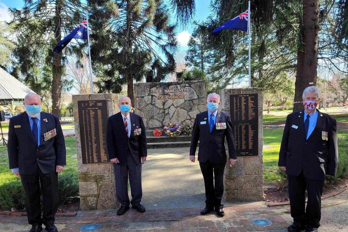 REMEMBERED: Mt Beauty RSL Club president Les Jordan (left), Beechworth RSL Club member Graham Lade, Myrtleford RSL Club president Bryan Meehan with Beechworth RSL Club president John Eldrid at the Vietnam Veterans\\' Day commemorative service on Wednesday. PHOTO: Coral Cooksley