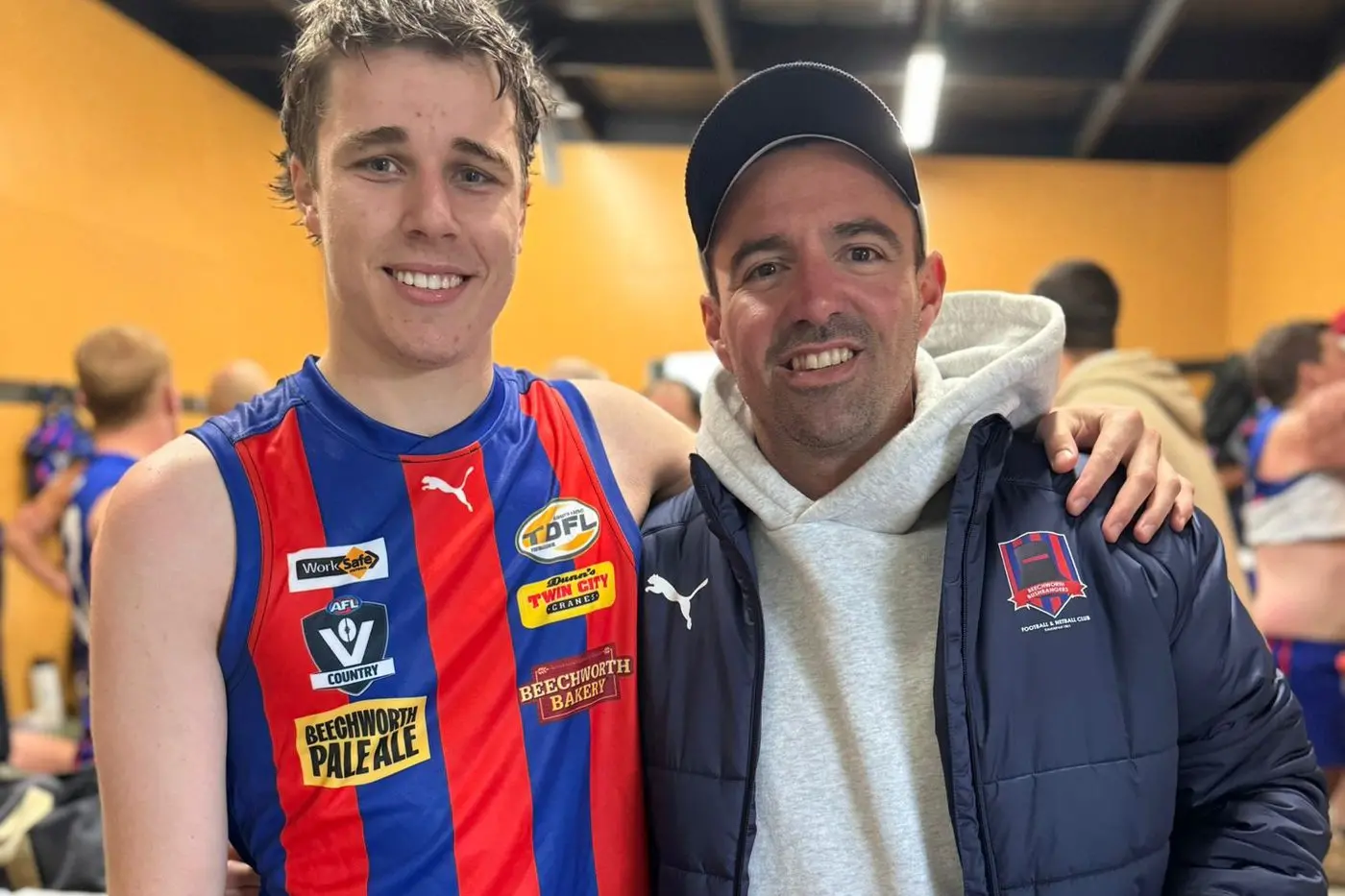 DEBUT MAN: Hugh Kavanagh (left) played his first senior game for Beechworth last Saturday after some strong recent form in the reserves, impressing coach Jack Neil in their team\\'s 47-point win at Tallangatta.