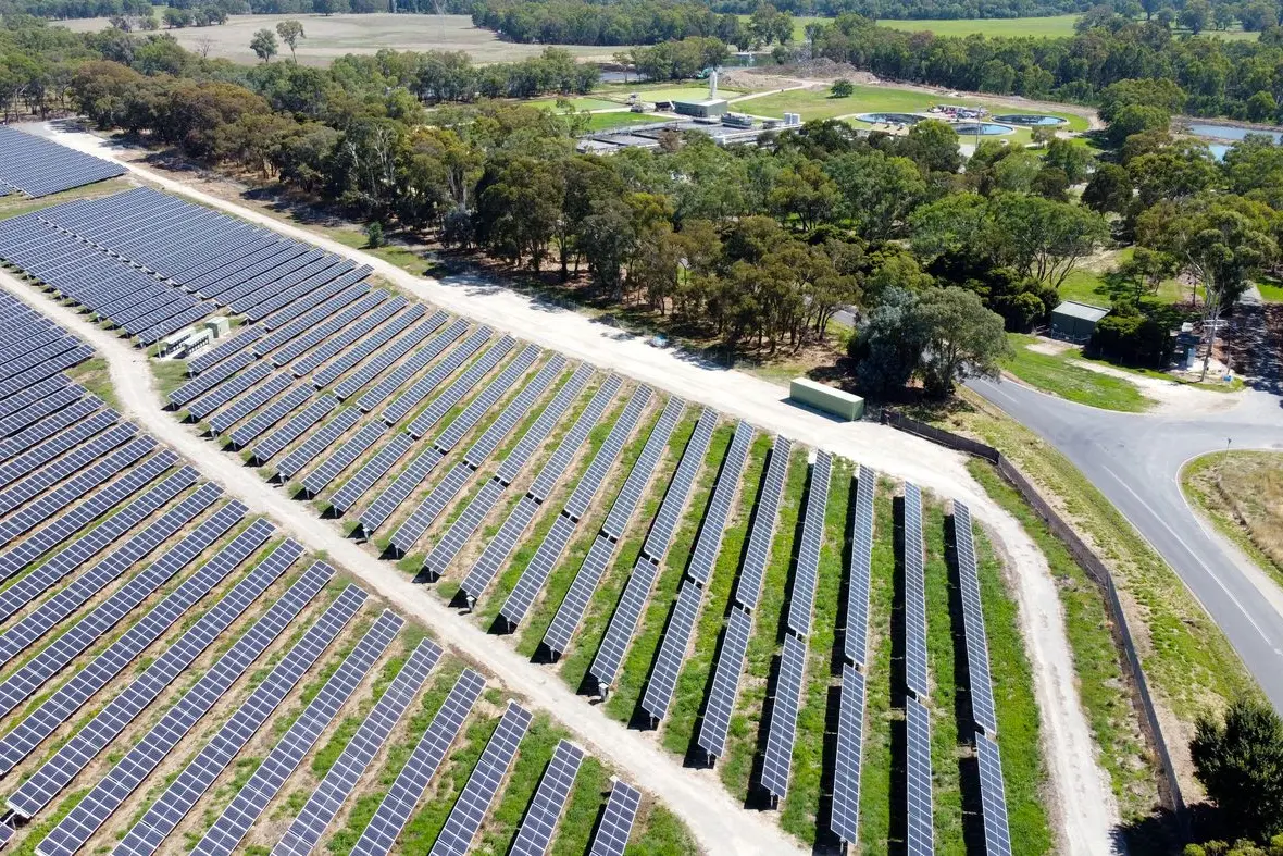 RENEWABLE RESOURCE: The 3MW solar farm at North East Water\\'s Wodonga wastewater treatment plant.