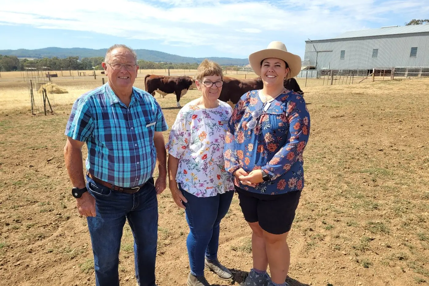 HAPPY: Delighted cattle breeders Rex and Trish Forrest with daughter Narelle, who now runs Rosstulla Poll Hereford, were delighted with the number of visitors at this year\\u2019s Stock and Land \\u2018Beef Week.\\u2019 PHOTO: Coral Cooksley