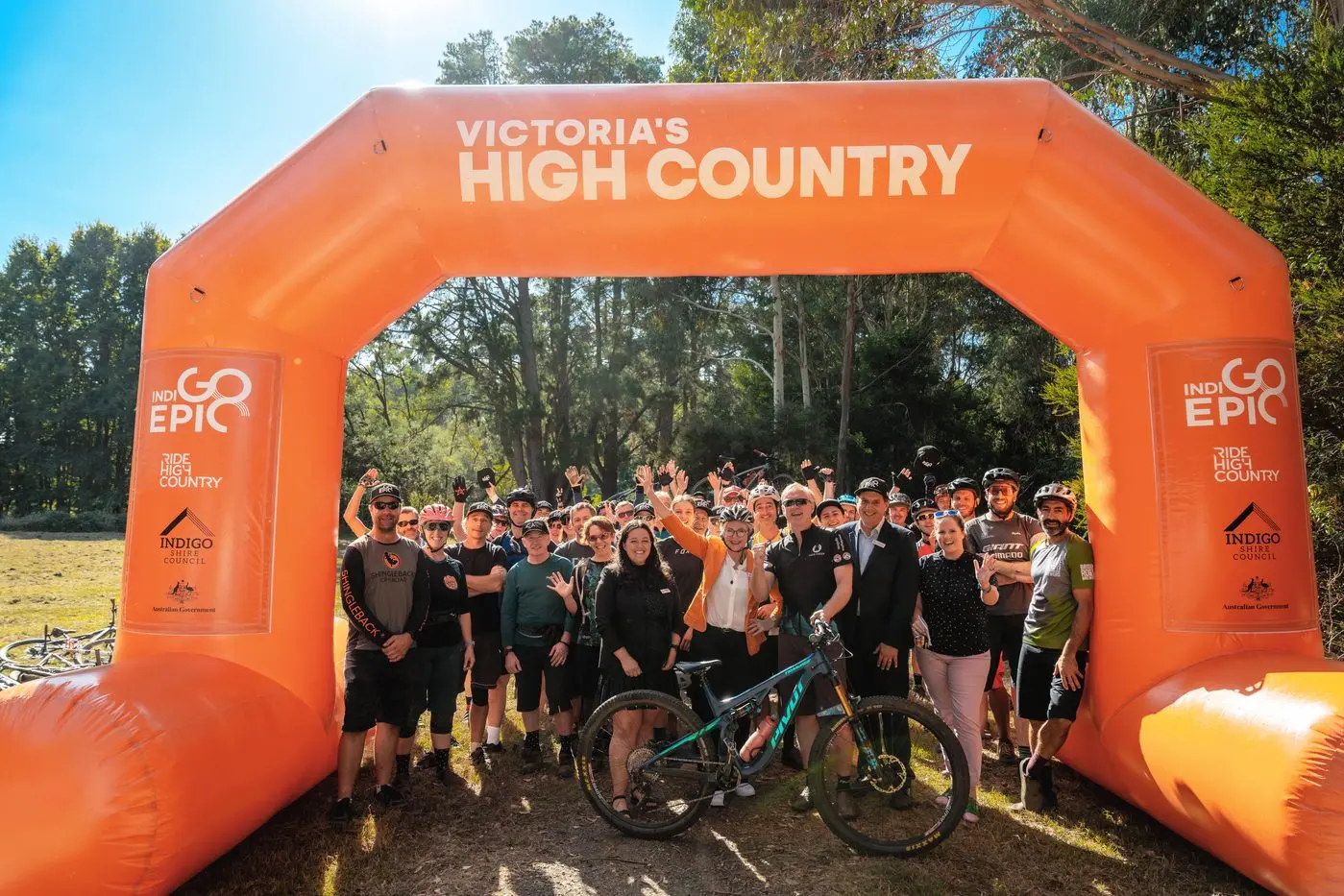 READY TO EXPLORE: Cyclists prepared to tackle Indigo Epic Trail\\'s new 22km mountain bike track linking Beechworth and Yackandandah on Wednesday morning. PHOTO: Indigo Shire Council Id:38655