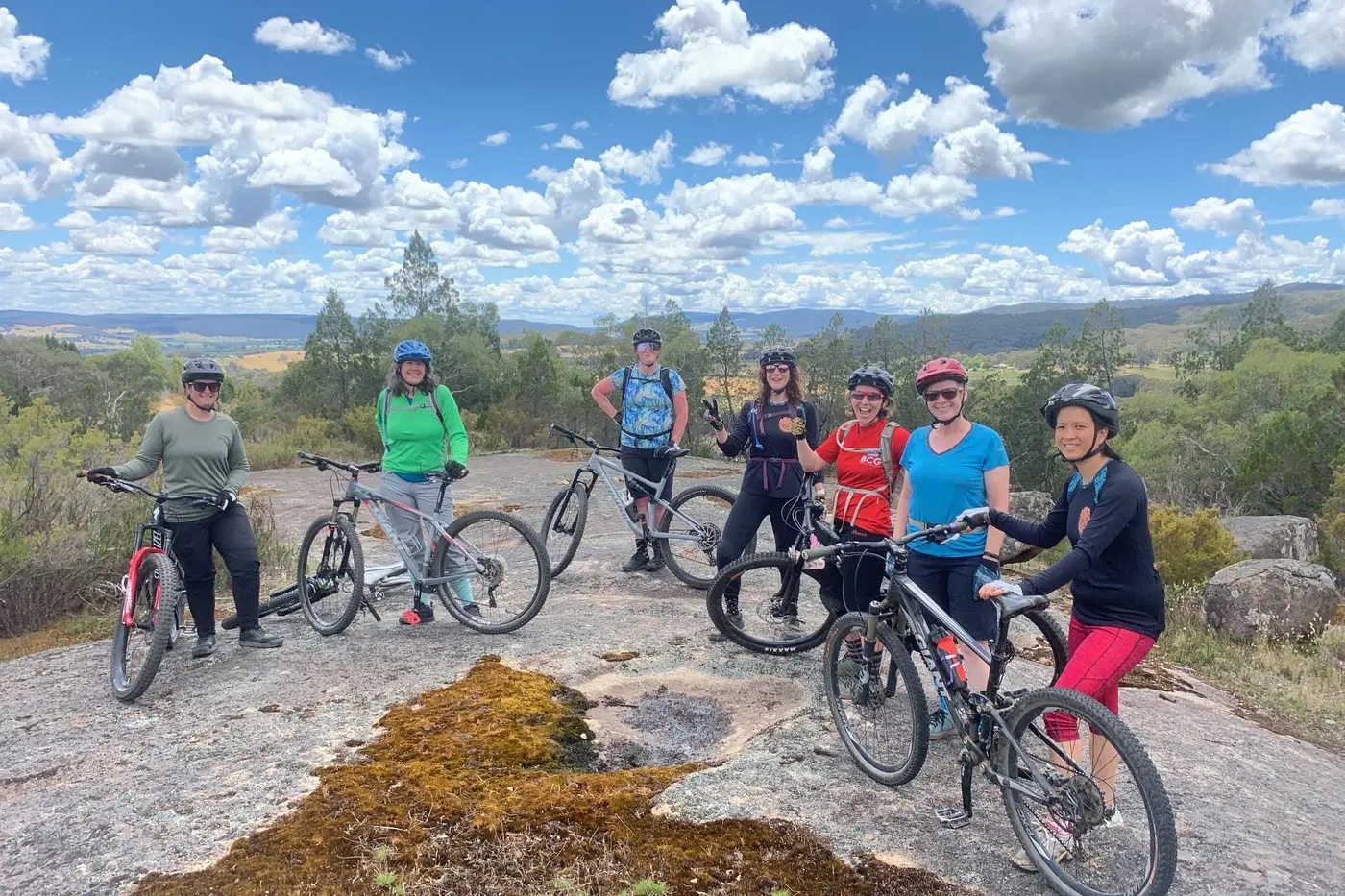 CONFIDENCE IS KEY:  (From left) Casey Wilkinson, Eliza-Beth Brennan, Rebecca Wall, Rowena Gould, Floret Meredith, Amber Croft and Ada Mickan are feeling more confident on their bikes courtesy of the Granite Girls program. PHOTO: Anne Stelling