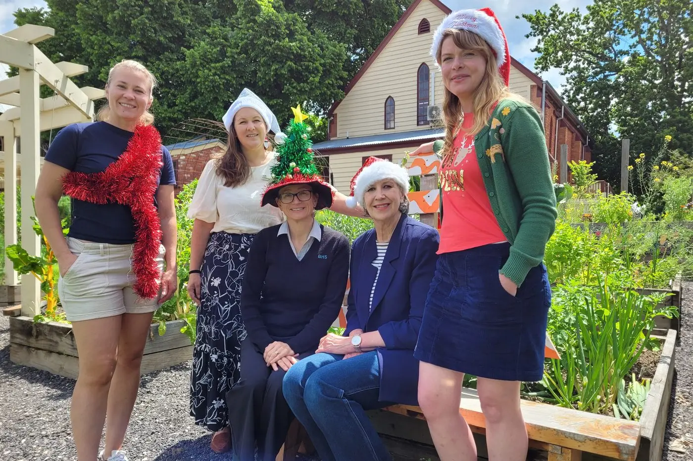 TEAM EFFORT: Quercus Beechworth (QB) manager Paivi Watson (left), QB community engagement coordinator Jess Oldmeadow, Beechworth Health Service\\'s health promotion and community engagement officer, Gabriella Tange, coordinator Christine Cansfield\\u2013Smith and Indigo Shire Council\\'s ageing well officer Kate O\\'Toole have worked together to bring another Christmas lunch to the community. PHOTO: Coral Cooksley   Id:33302