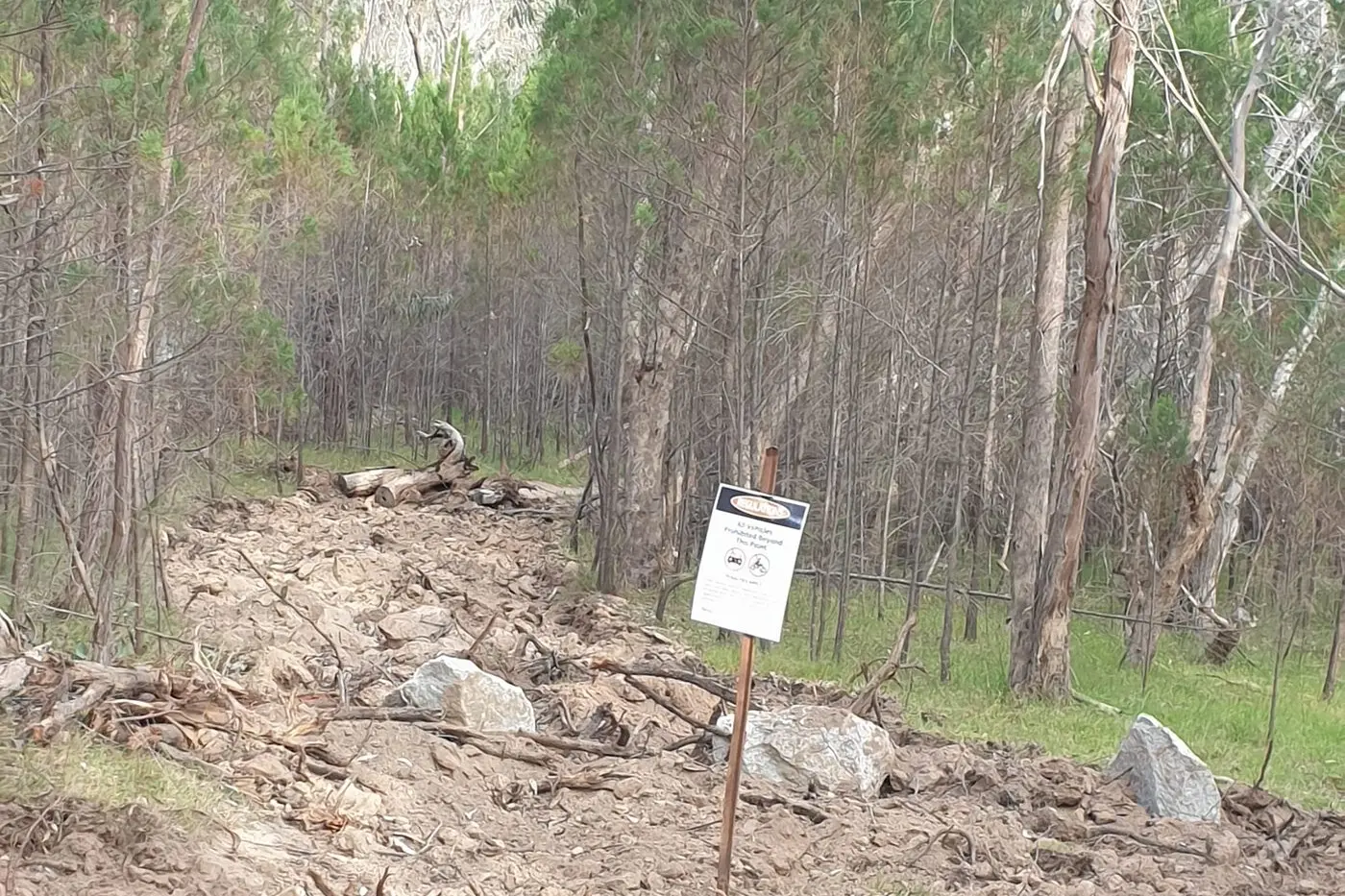 THOU SHALL NOT PASS: One of the former tracks leading to Reedy Creek that have been made unusable by Parks Victoria which said they were not part of the formal track network of the area.