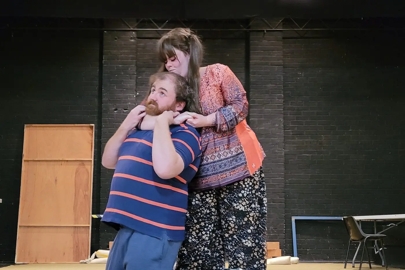 MAYHEM: Patient Doug (played by Joe Moran) was placed in a tricky situation by another patient Cherry (played by Lyndal Perry) at a COSI rehearsal earlier this year. PHOTO: Coral Cooksley