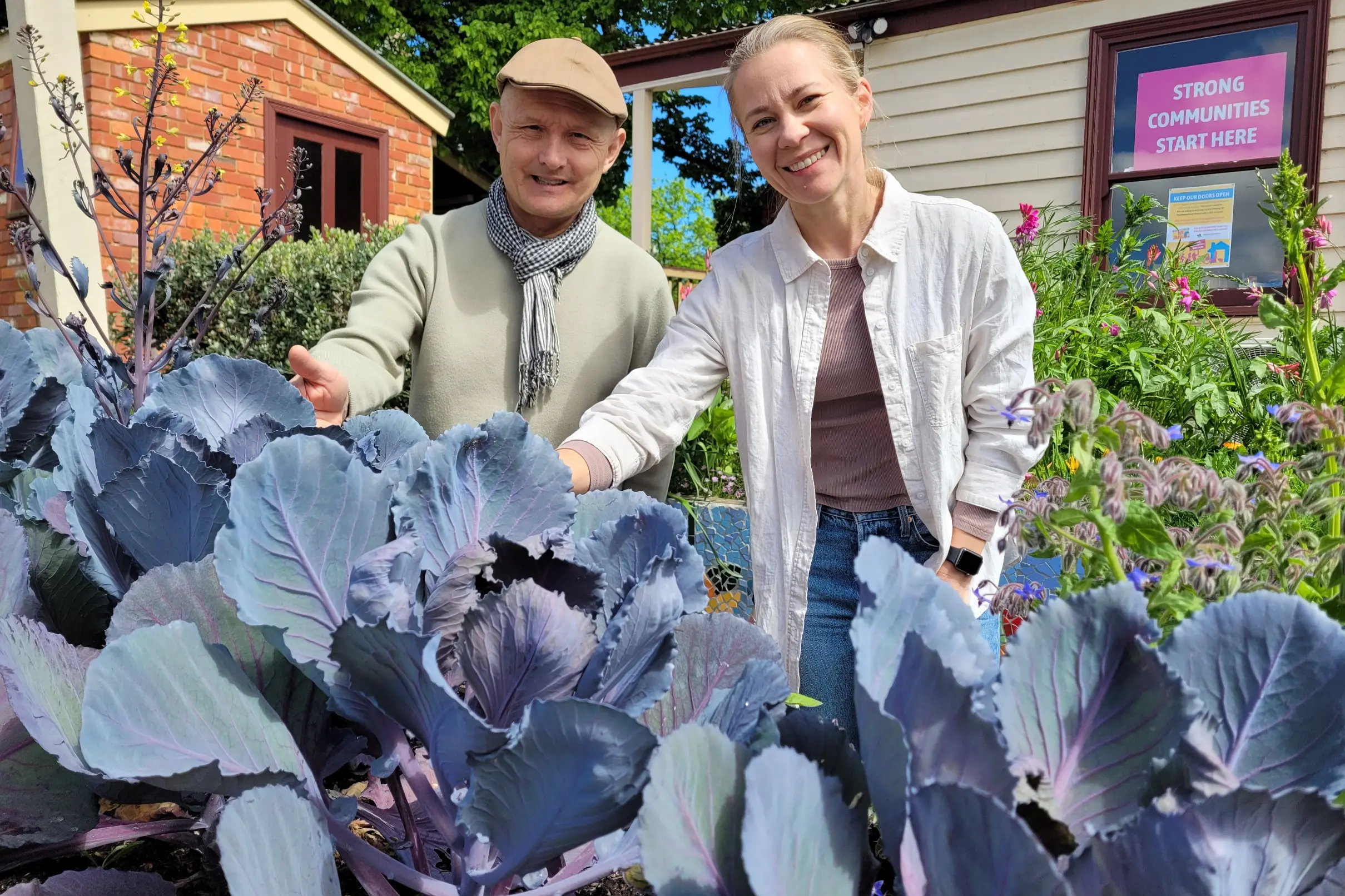 <p>FRESH: Volunteer Rick Atkinson with Quercus Beechworth manager Paivi Watson in the community garden from where some of the produce will be sourced for the community sharing feast. PHOTO: Coral Cooksley</p>\\n