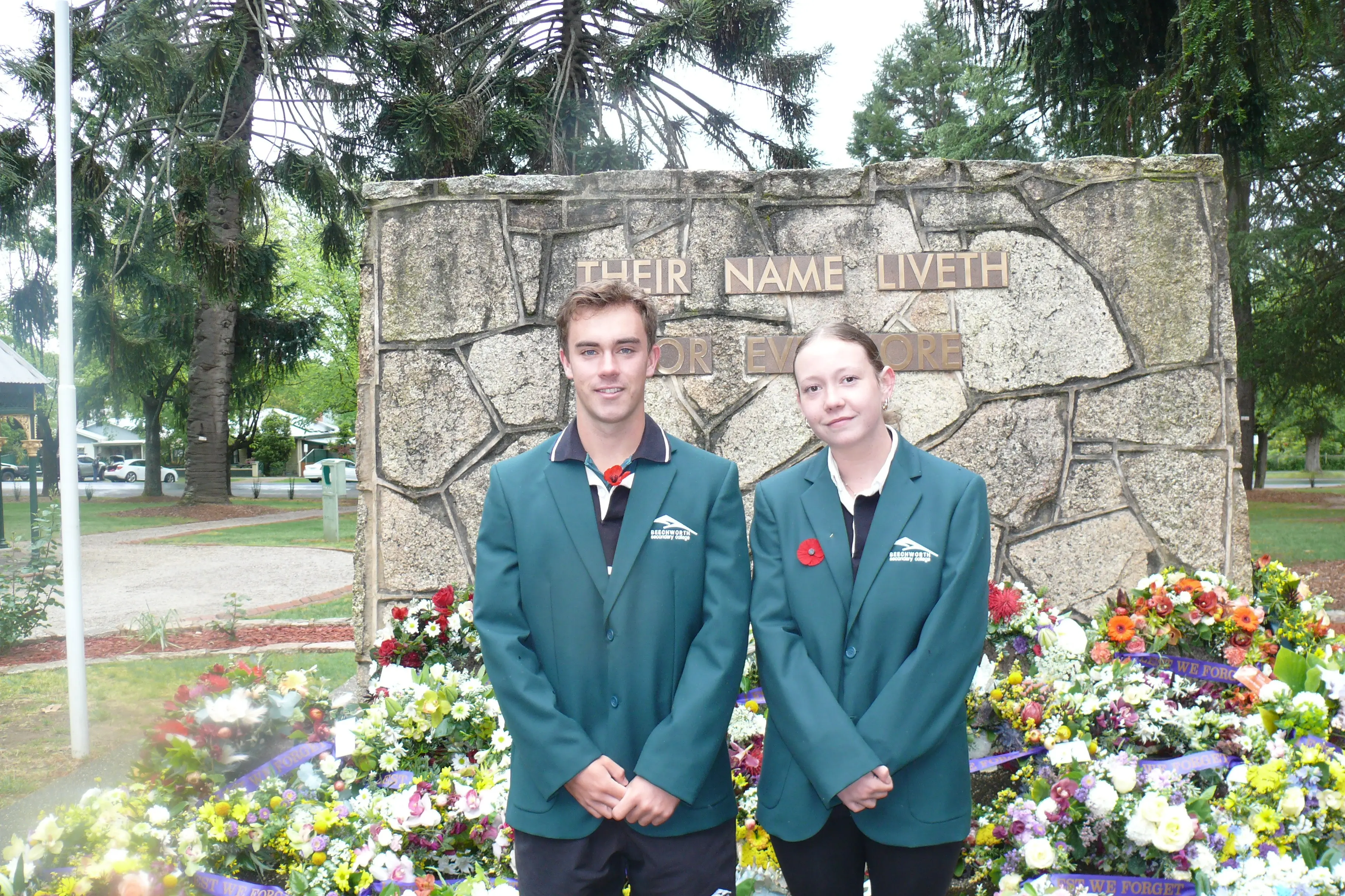 <p>RESPECT: Beechworth Secondary College 2026 Captains Kalum Porteous and Jade Lawrence spoke of the bravery and loyalty of William \\u201CBill\\u201D Pritchard, who served as a member of the 2/14th Battalion in World War II. PHOTO: Sage Davidson</p>\\n