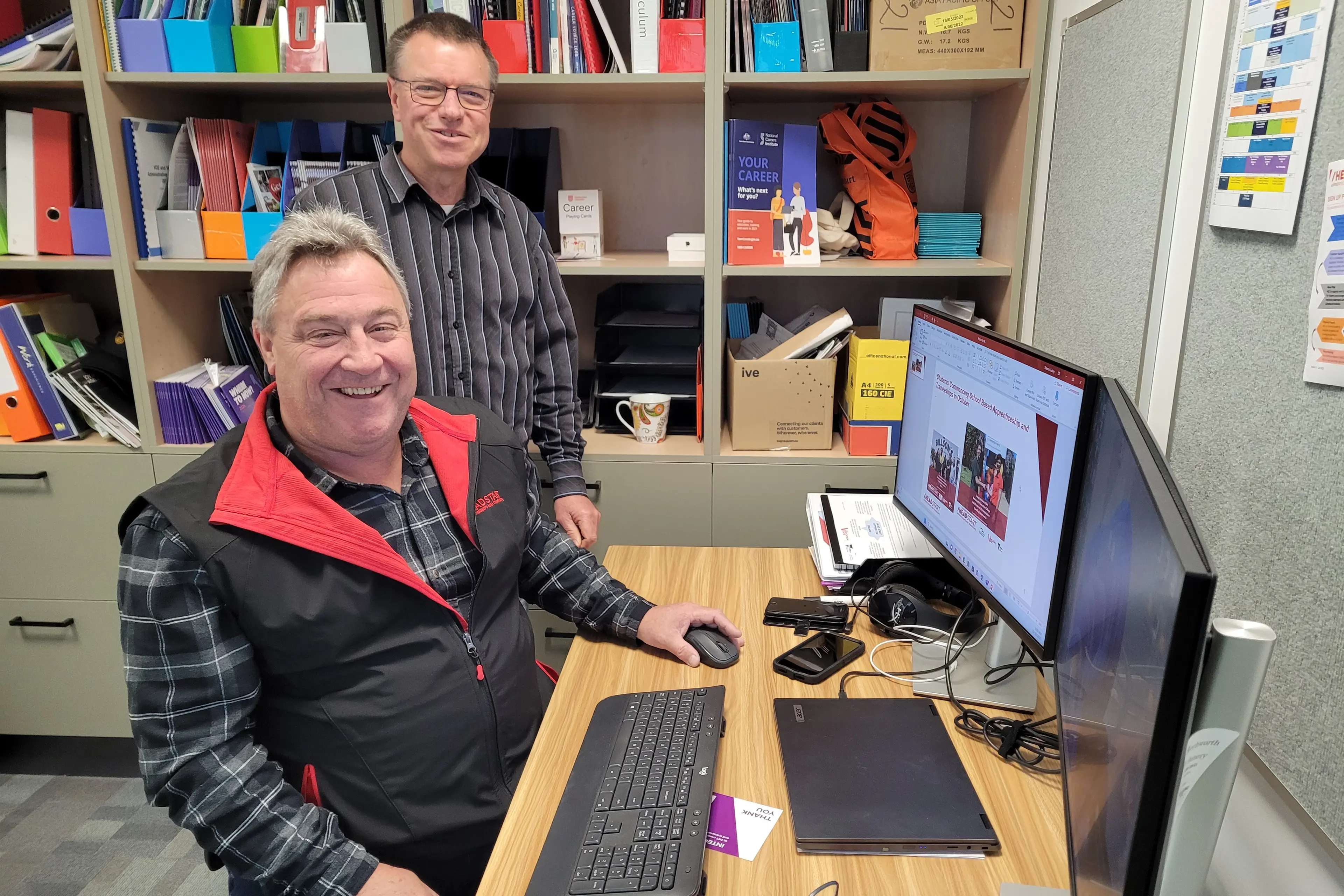 <p>FORGING A PATH: Beechworth Secondary School pathways coordinator Karl Mahr and Head Start program coordinator Steve Guley, pictured in 2023, are pleased with the result of the first graduates through the school\\'s Head Start program.</p>\\n
