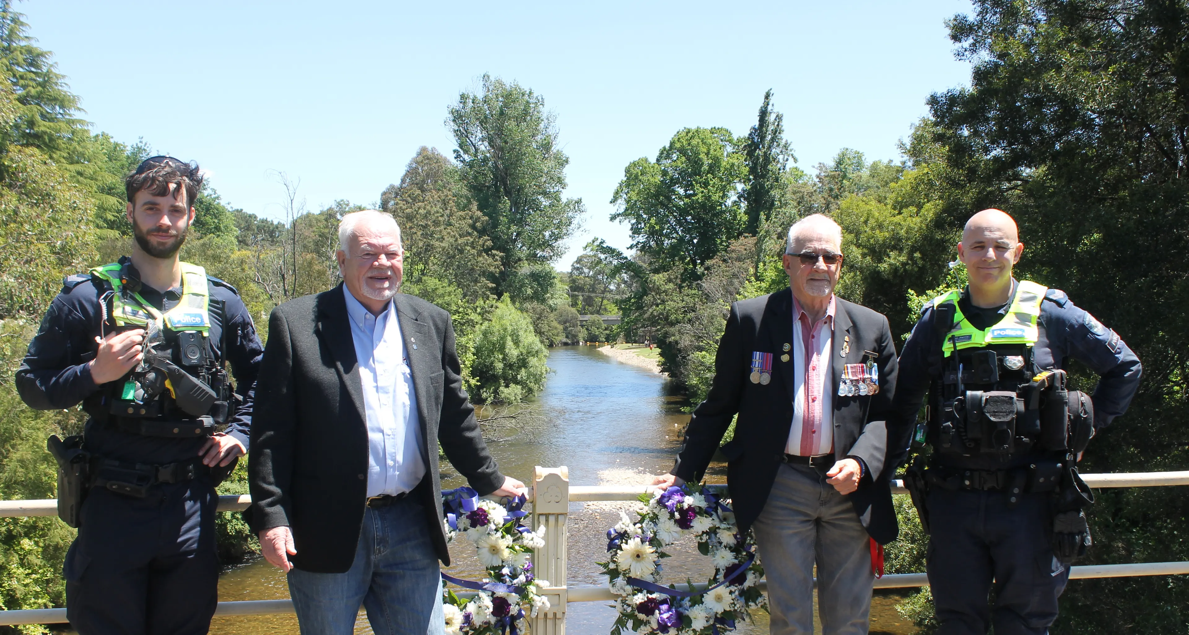 Three months on, police veterans pay respects in moving Porepunkah visit