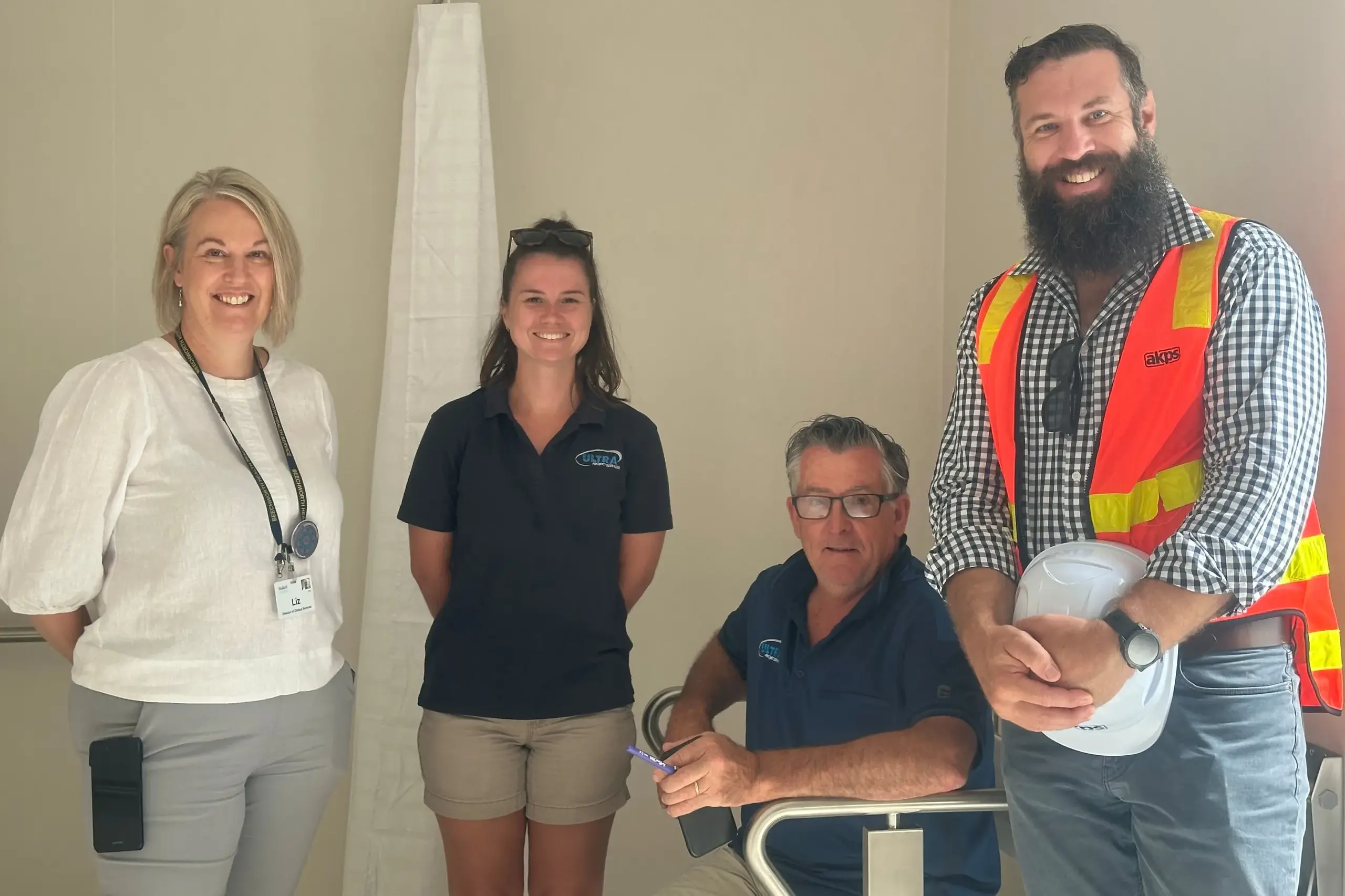 <p>ALL SMILES: Director of Clinical Services Liz Ibrom (left), Ultra Project Services\\u2019 Brooke Thomson and Gerard Walmsley with Damian Strauss from AKPS after last month\\u2019s sign off on the last six ensuites. PHOTO: Beechworth Health Service.</p>\\n