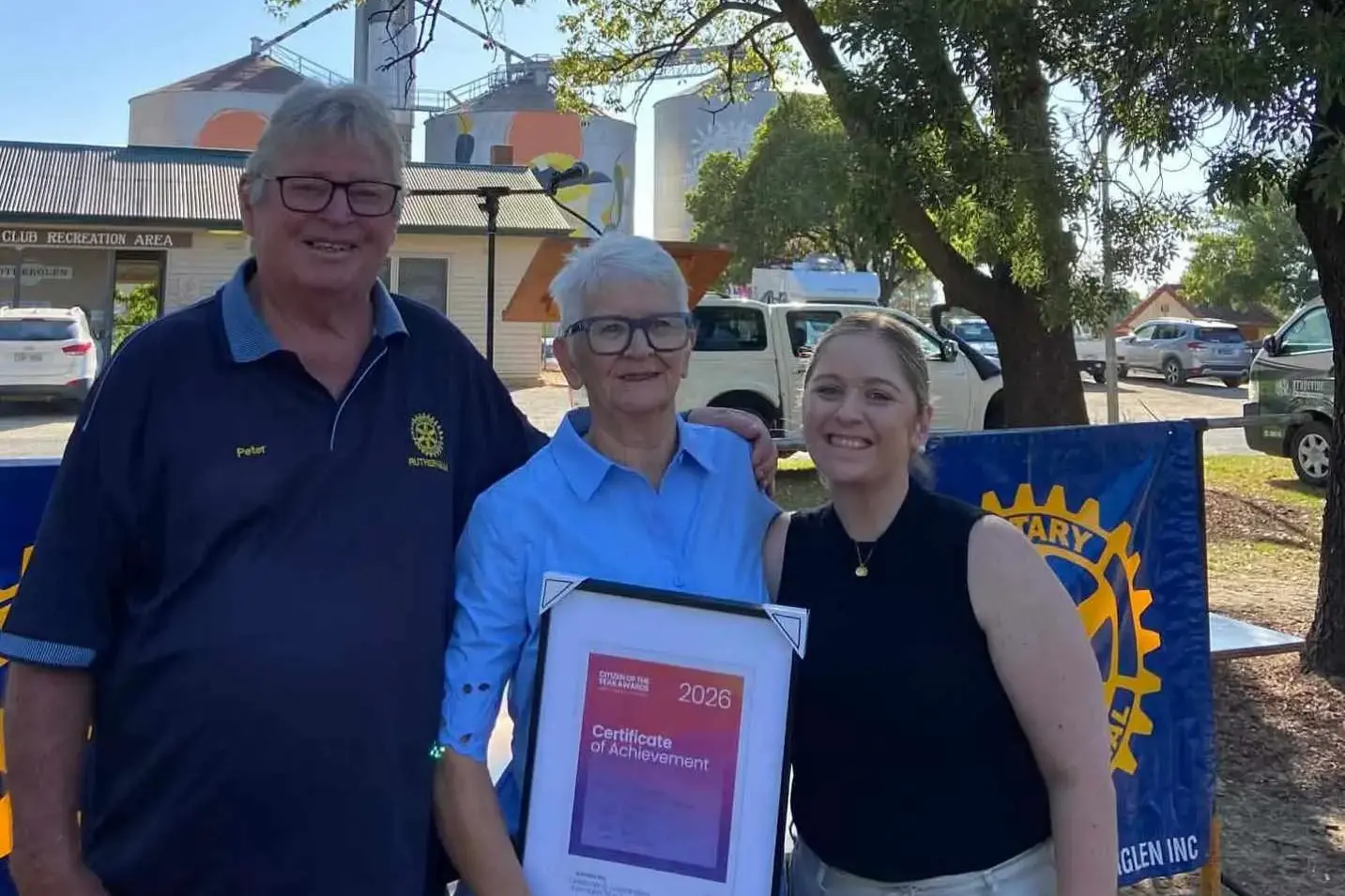 <p>PROUD: Rutherglen volunteer Carol Fursdon with husband Peter and daughter Hannah at the town\\u2019s Australia Day celebrations after her award presentation. </p>\\n