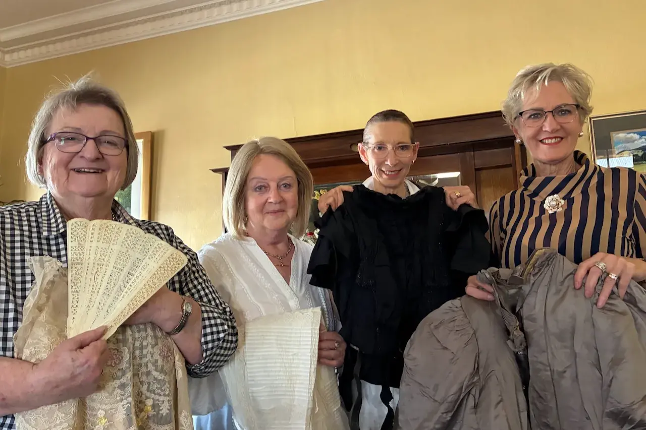 <p>GENEROUS LEGACY: Betty Ingram (second from right) at Beechworth\\u2019s Hotel Nicholas with Beechworth History and Heritage Society members (from left) Lorraine Lucas, Sandra Williams and Elizabeth Mason holding some items from the Ingram collection.</p>\\n