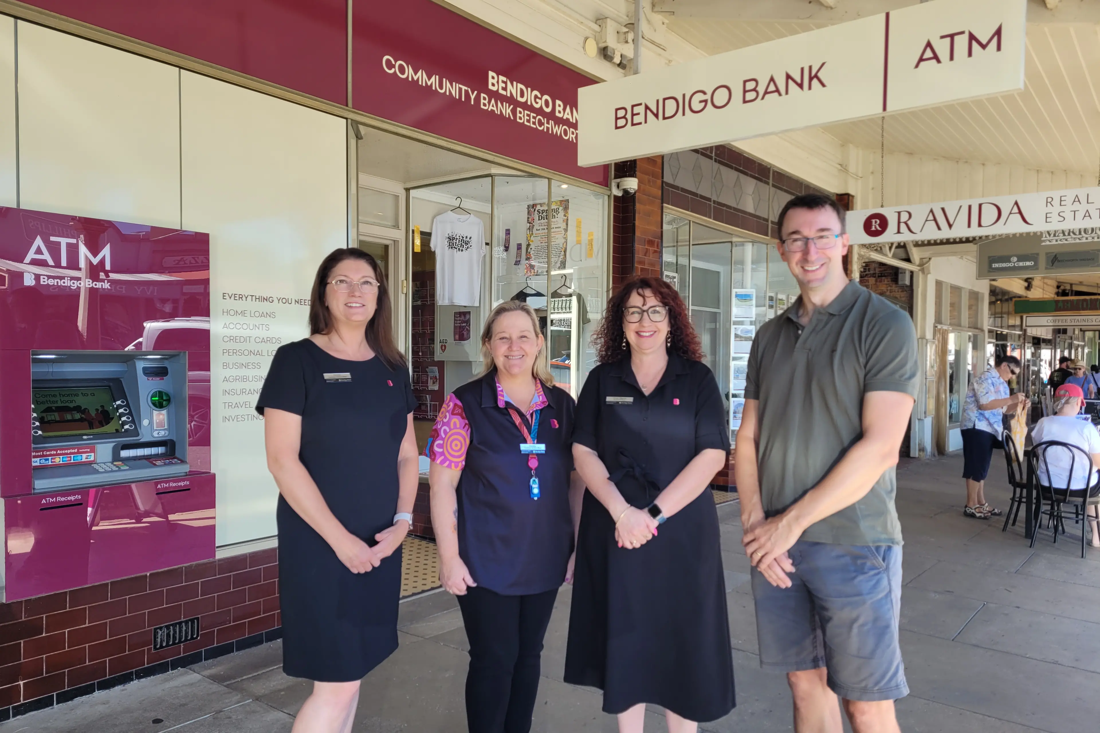 <p>DEDICATED: Community Bank Beechworth & District (Bendigo Bank) customer staff Emma O\\u2019Donnell (left), Desley Brown, manager Shae Elligate and board member Mark Roach are excited with colour rebranding and updates. PHOTO: Coral Cooksley</p>\\n