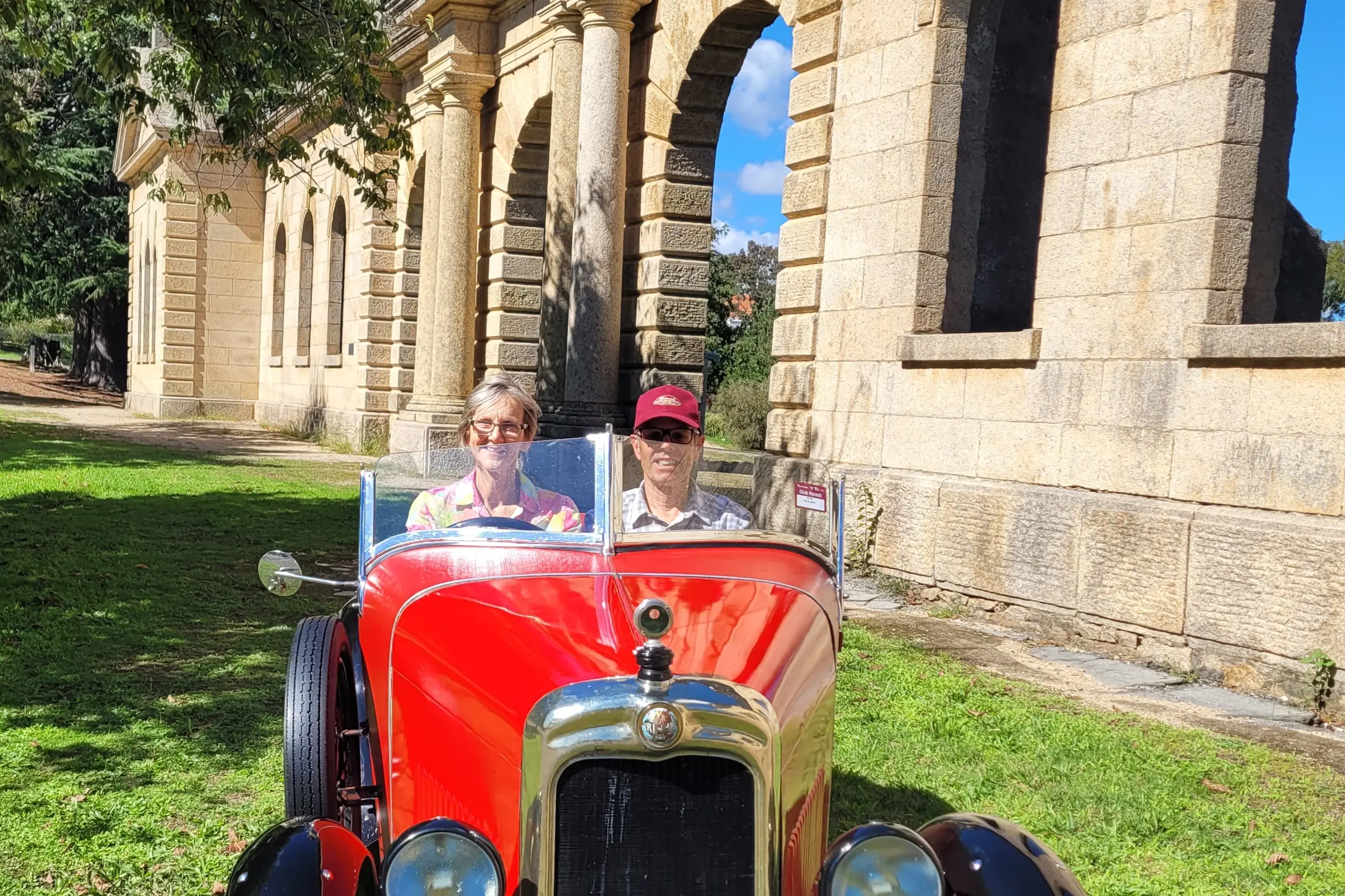 <p>EXCITED: Kath (Beechworth Old Crank\\u2019s Club Motor Club president) and Andrew Gosden in their 1929 Triumph Super 7 to be showcased in \\u2018Drive Back in Time \\u2018at the beginning of May. PHOTO: Coral Cooksley</p>\\n