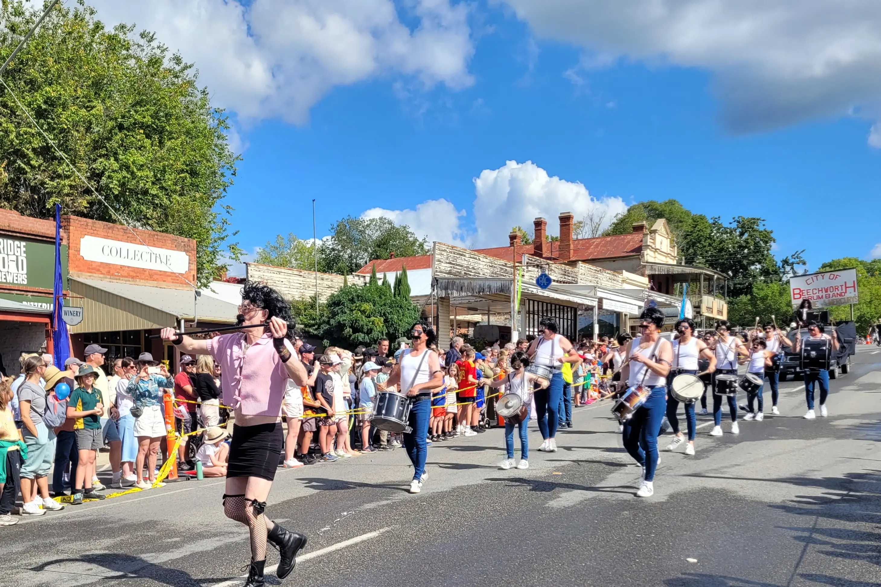 <p>DRUMMED UP: \\u2018The Beechworth City Drum Band\\u2019 delighted spectators when the group made their first appearance in eight years in the Golden Horseshoes Festival Grand Parade on Saturday. PHOTO: Coral Cooksley</p>\\n
