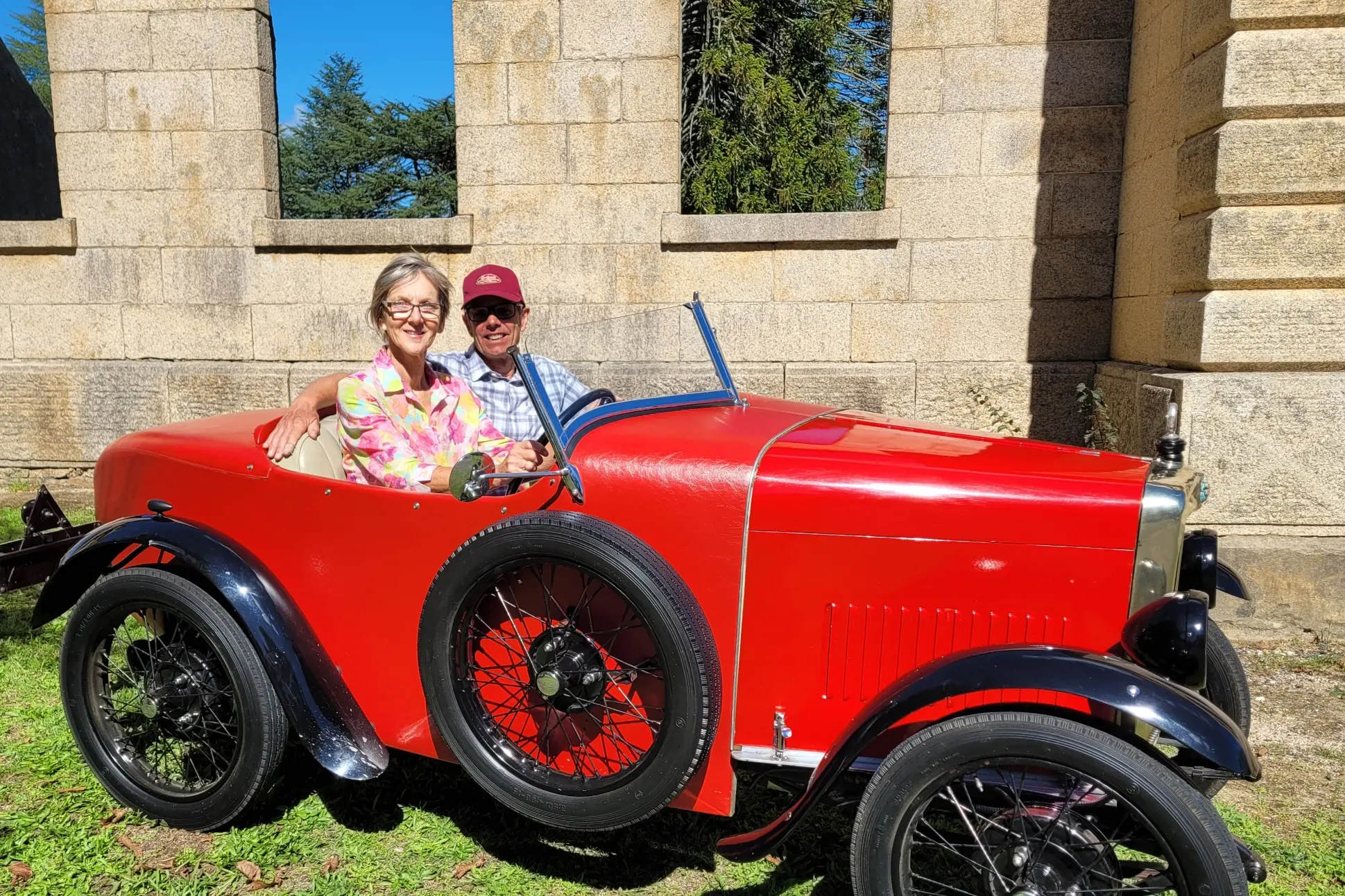 <p>MOTOR LOVERS: Kath (Beechworth Old Crank\\u2019s Club Motor Club president) and Andrew Gosden in the 1929 Triumph Super 7 to be on show in \\u2018Drive Back in Time \\u2018 next weekend. PHOTO: Coral Cooksley</p>\\n