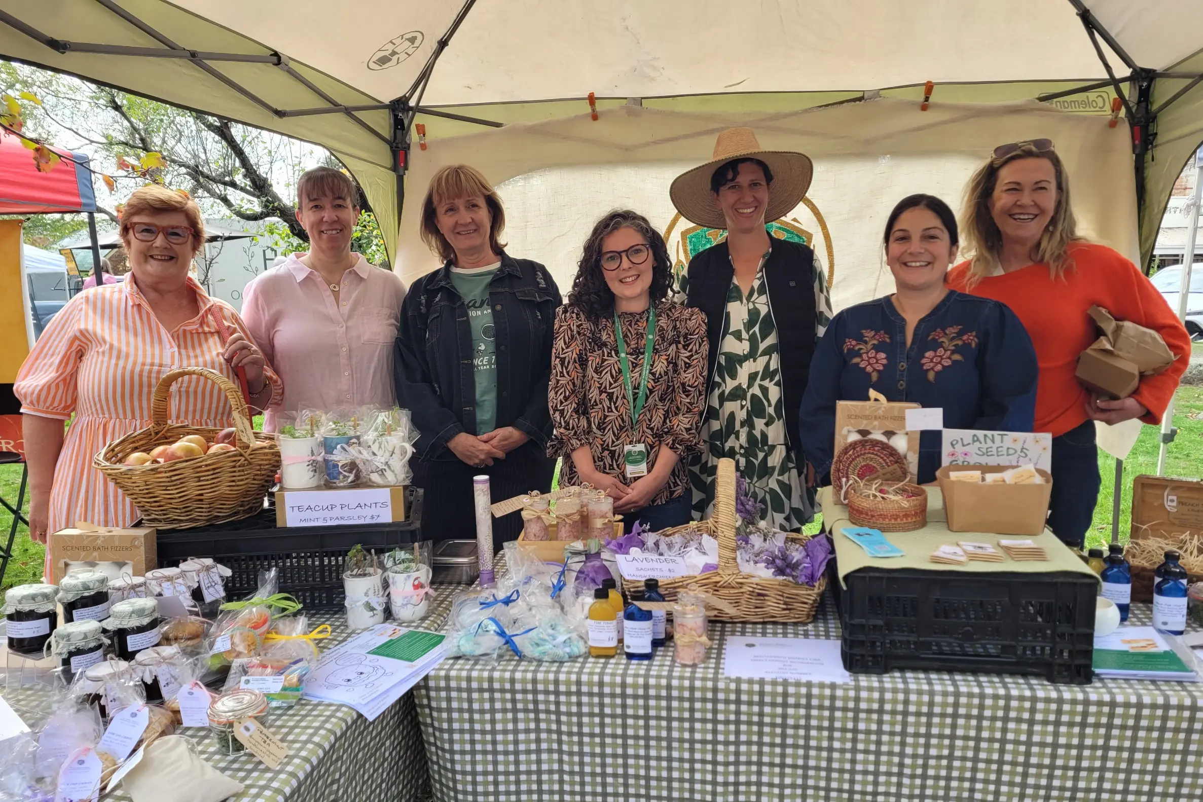 <p>EXCITED: Some of the recently re-established Beechworth CWA and District members Kath Buckingham (left), Allison Stone, Mandy Coulson, Allie Baker, Gamila MacRury, Whitney Sammut and Sally Wright took part in a CWA stall at the Beechworth Farmers Market earlier this month. PHOTO: Coral Cooksley</p>\\n