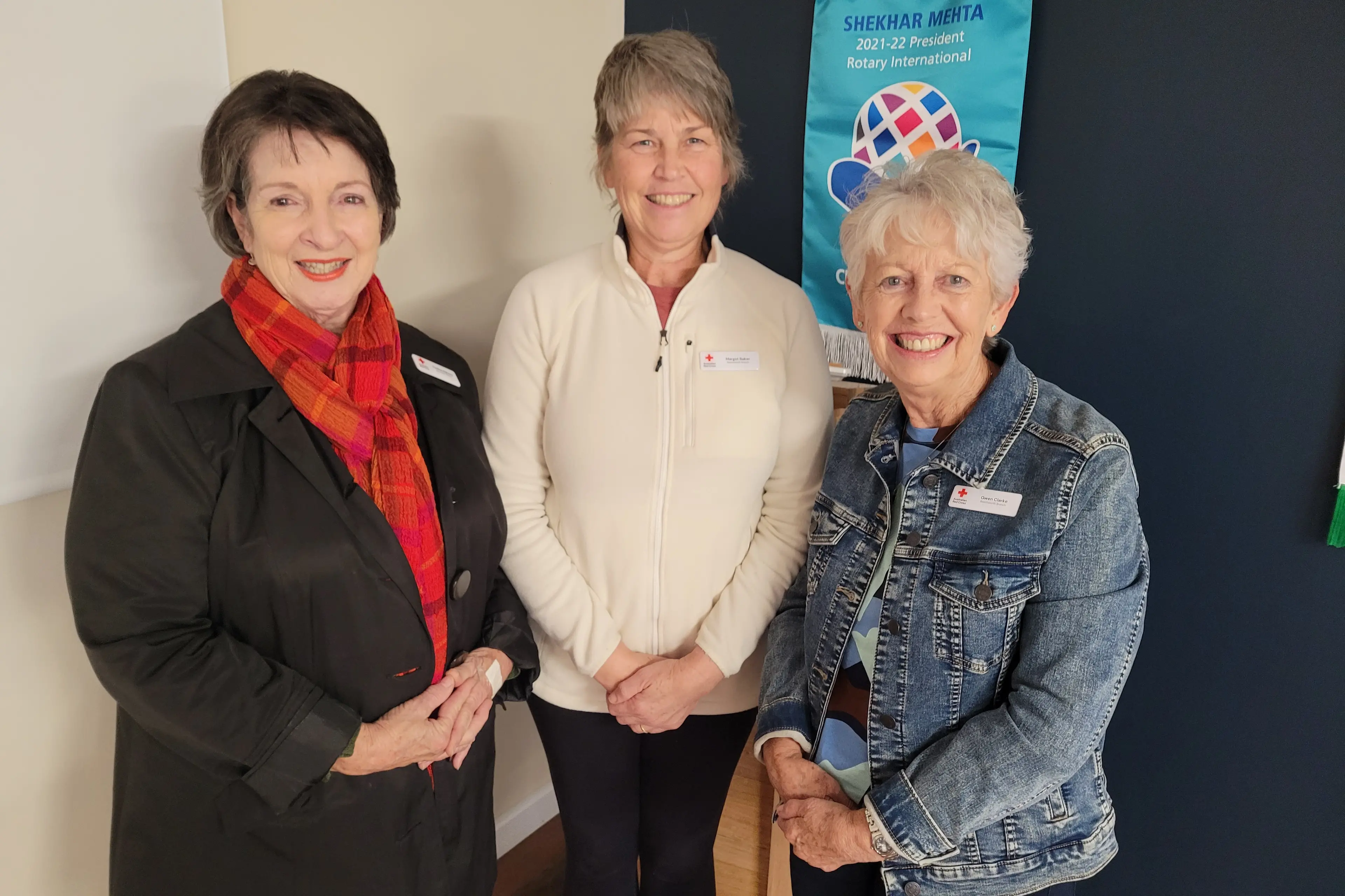 <p>HAPPY VOLUNTEERS: New members Pauline Mahoney (left), Margo Baker and Gwen Clarke enjoy giving back to their community through the Beechworth Red Cross branch. PHOTO: Coral Cooksley</p>\\n