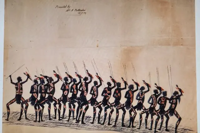 <p>HISTORY RECORDED: A work by First Nation artist Tommy McRae (1831 -1901) - Rutherglen Corroborree. </p>\\n