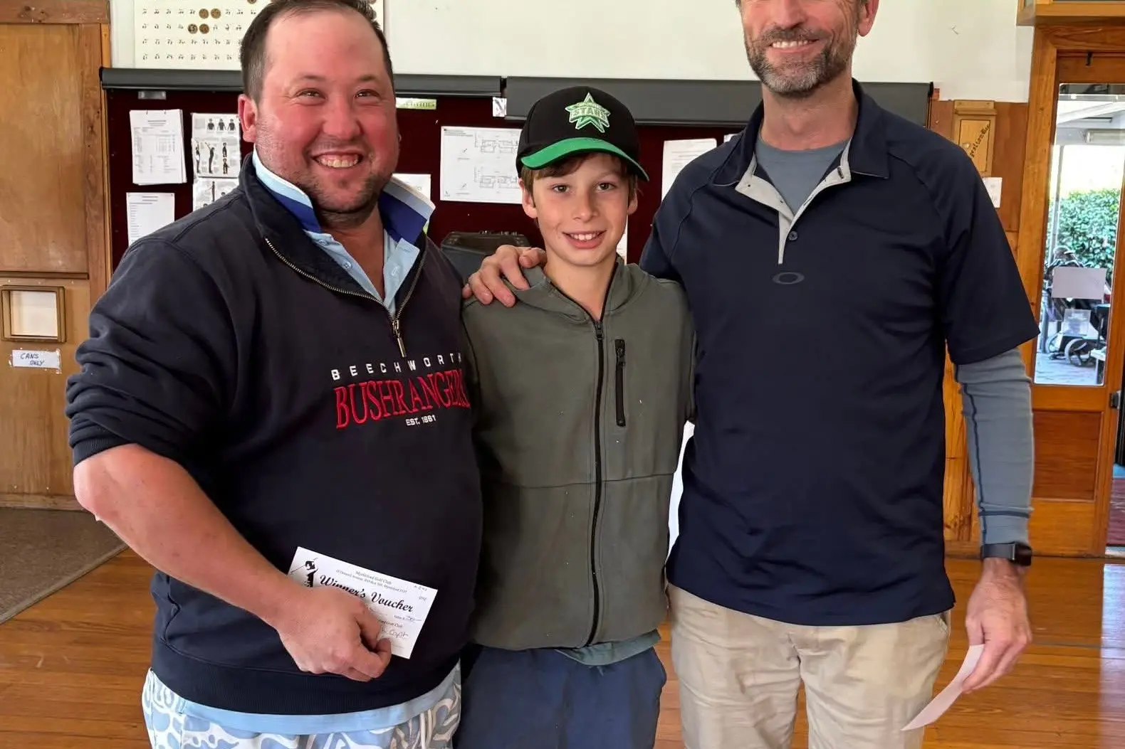 <p>DREAM TEAM: Dylan Pool, Zac Whitmore and Andrew Field after coming runners up at Myrtleford on Monday.</p>\\n