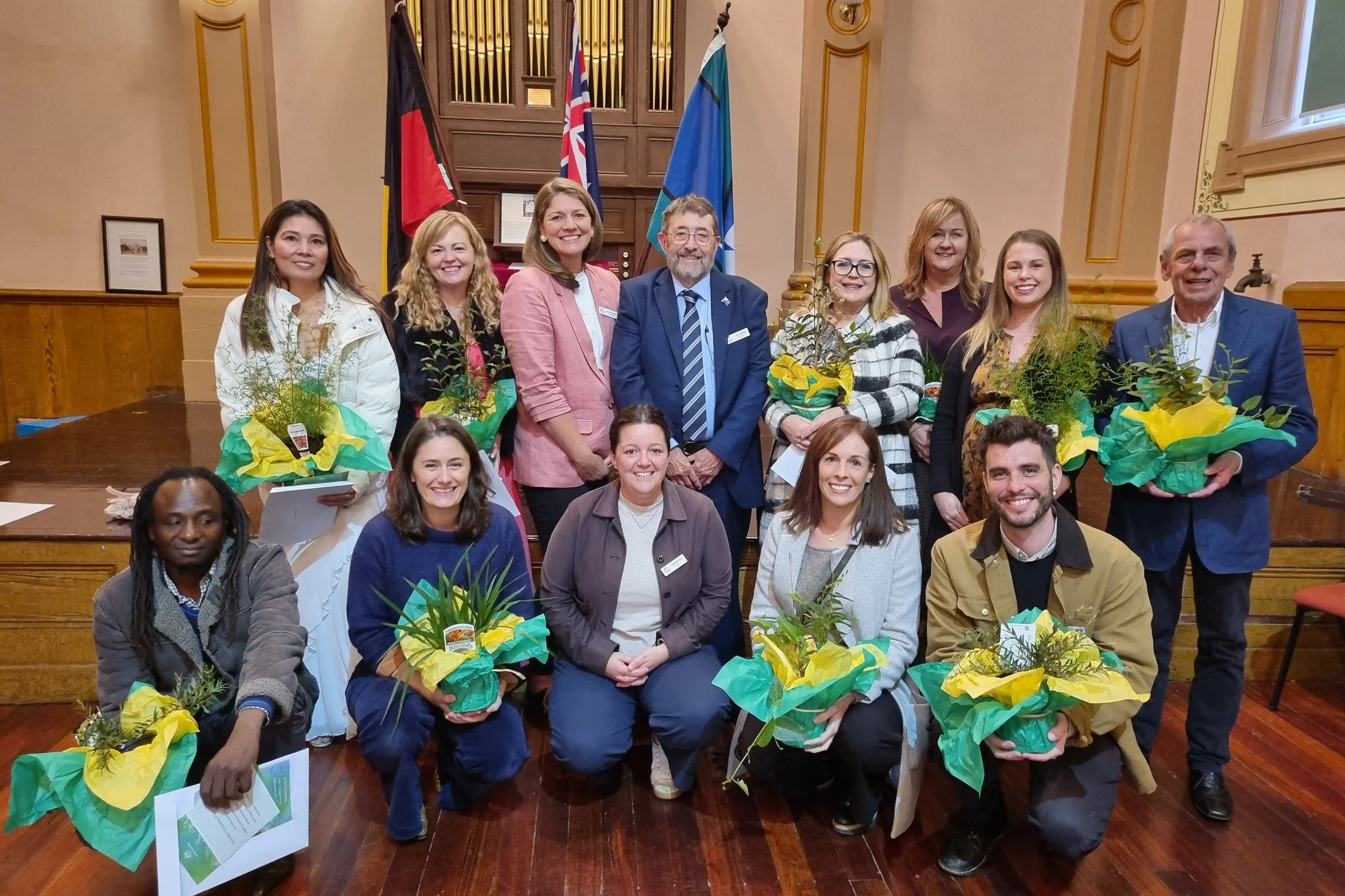 <p>HAPPY AUSTRALIANS: Melinda De Guzman (back left), Connie Terry, deputy mayor Jane Dowsley, Cr John Harvey, Belinda Achammer, Amanda Norman, Elizabeth Allen, Adolf Dufrenne with Moussa Diallo (front left), Jemma Stanwell, mayor Sophie Price, Amanda Norman and Alastair Jack at last Friday\\u2019s Australian citizenship ceremony held in Beechworth. PHOTO: Indigo Shire Council</p>\\n