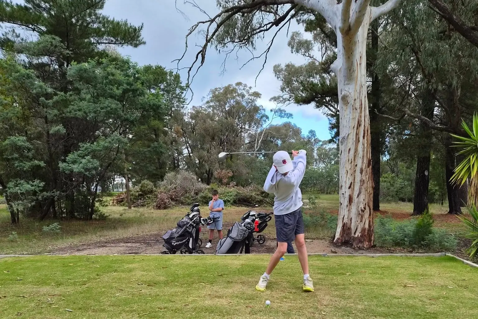 <p>LEFTY OFF THE TEE: Ryder Corcoran plays his tee shot as part of the runners up quartet on Sunday.</p>\\n