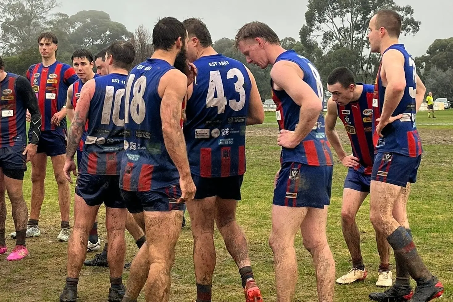 <p>REGROUP: Beechworth battled the conditions on Saturday to beat Dederang-Mount Beauty at Baarmutha Park. PHOTO: BFNC</p>\\n