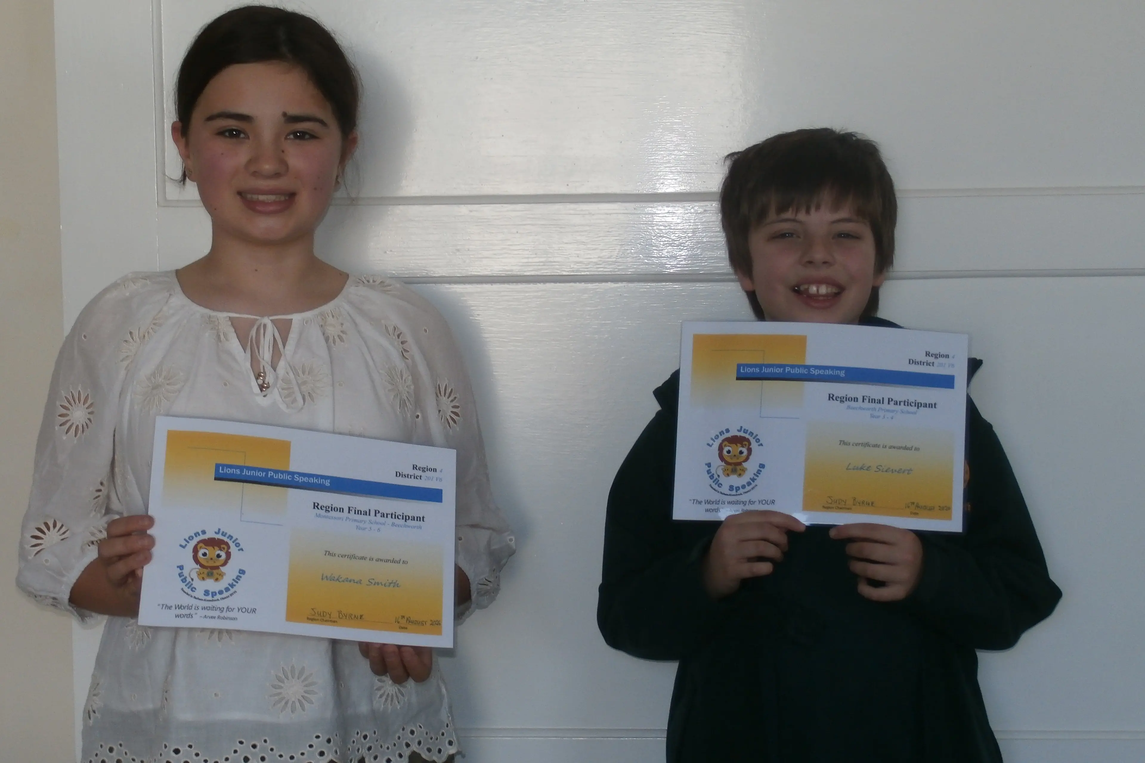 <p>FABULOUS EXPERIENCE: Beechworth Montessori School year 6 student Wakana Smith and Beechworth Primary School year 4 student Luke Sievert enjoyed taking part in this year\\u2019s Lions District 201V6 Junior Public Speaking competition. PHOTOS: Iris Mannik</p>\\n